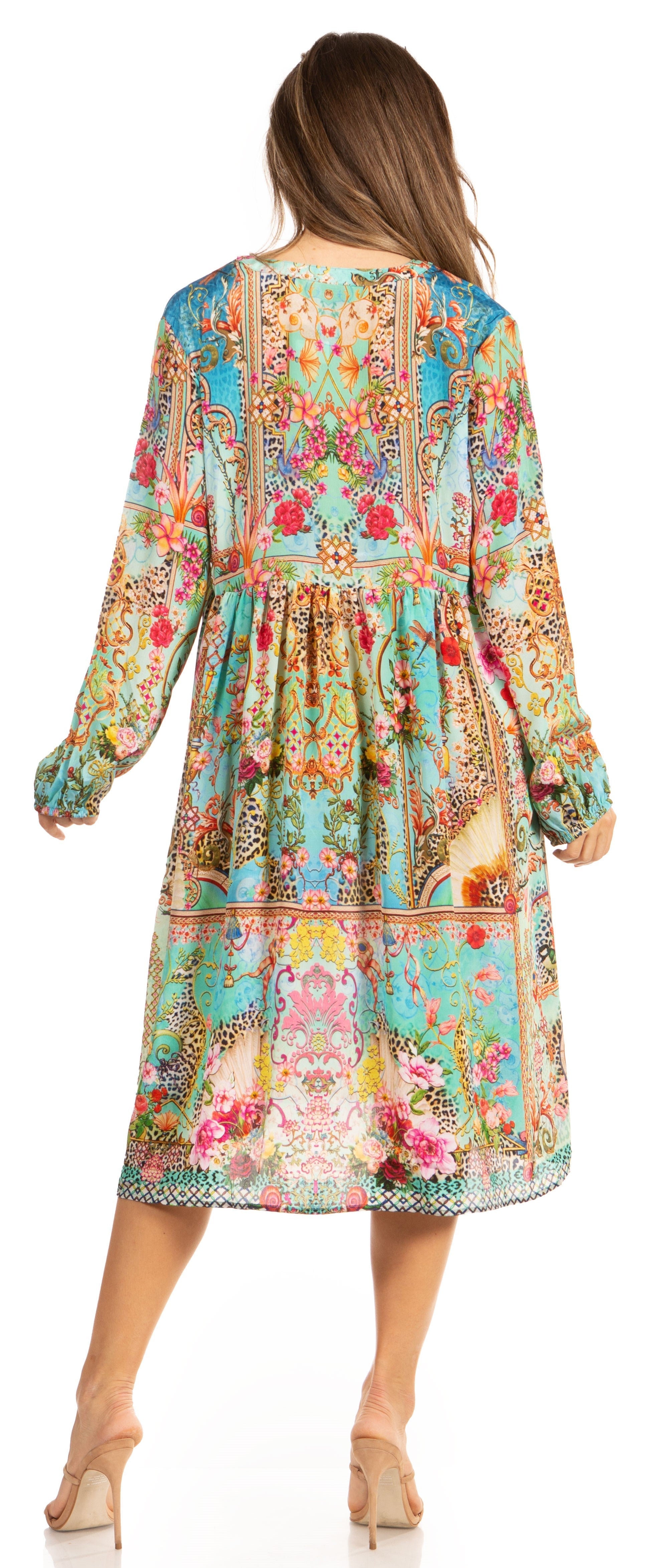 Sakkas - Jules Women's Long Sleeve Floral Midi Dress