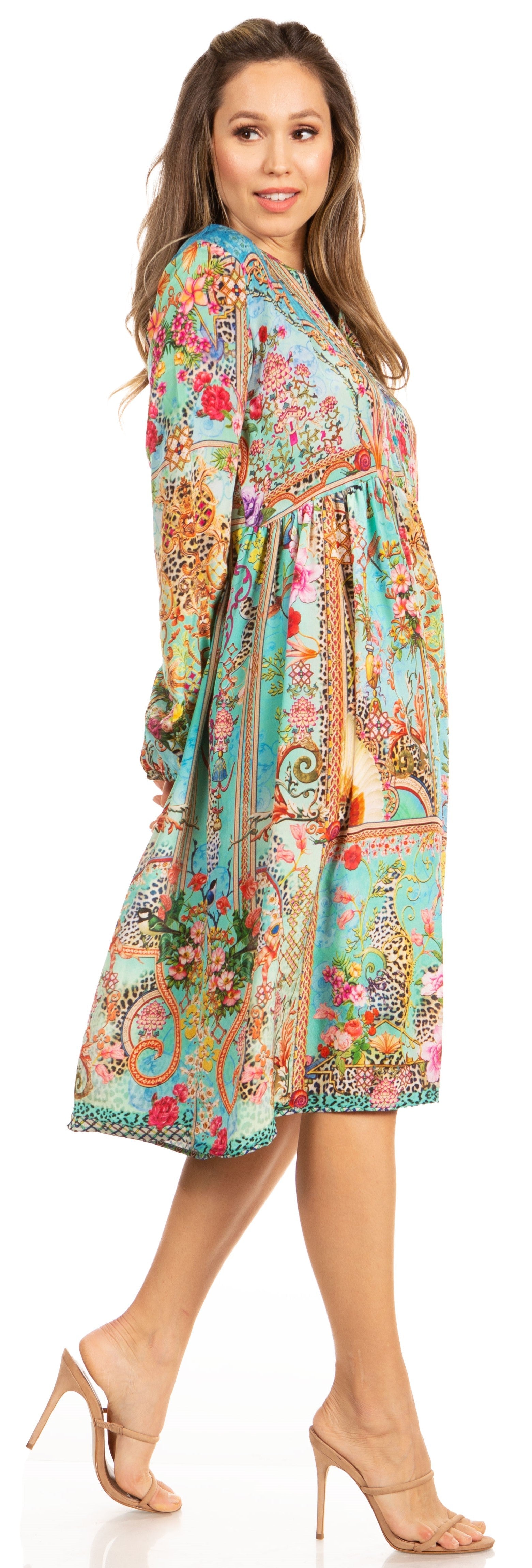 Sakkas - Jules Women's Long Sleeve Floral Midi Dress