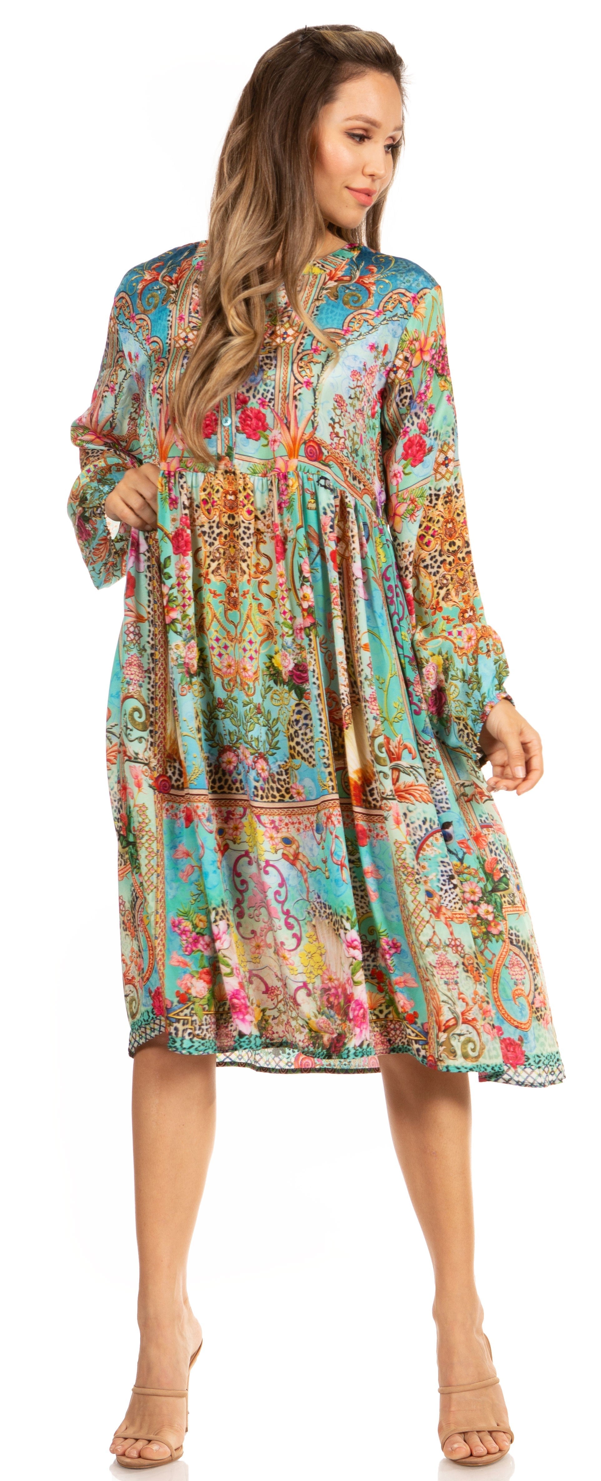 Sakkas - Jules Women's Long Sleeve Floral Midi Dress