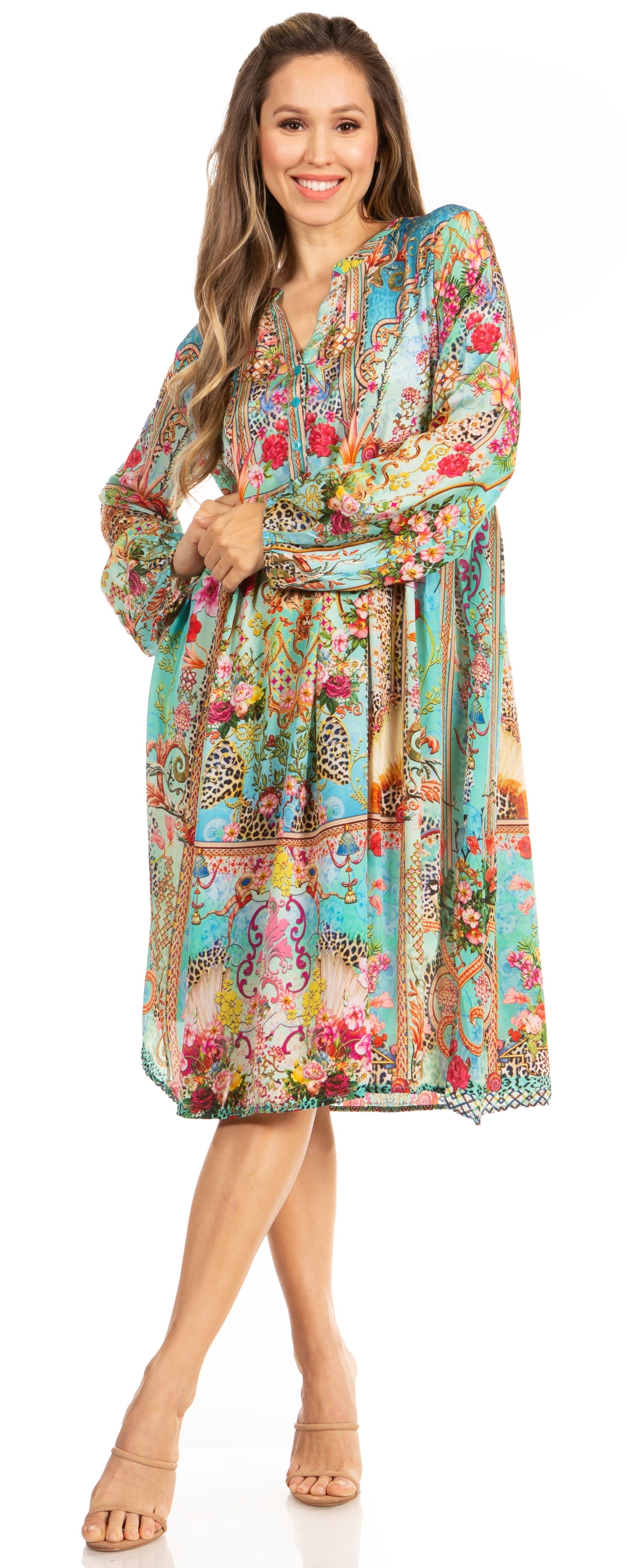 Sakkas - Jules Women's Long Sleeve Floral Midi Dress
