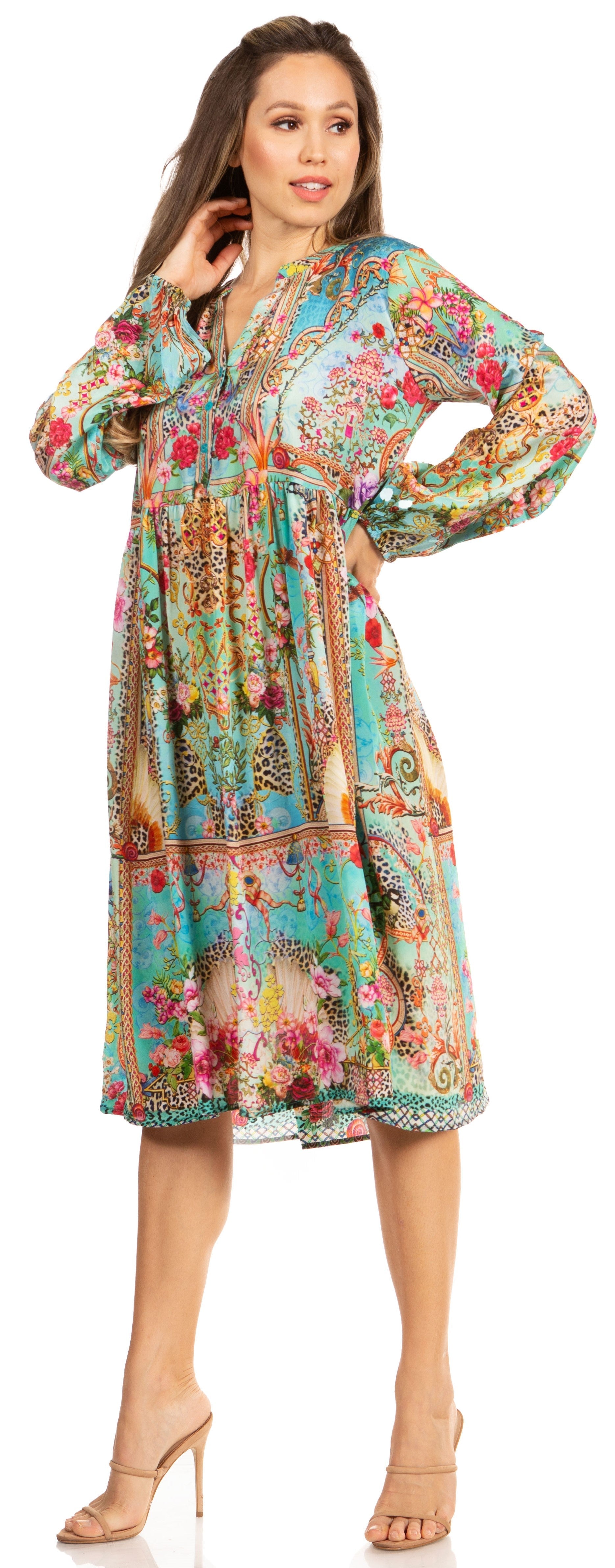 Sakkas - Jules Women's Long Sleeve Floral Midi Dress