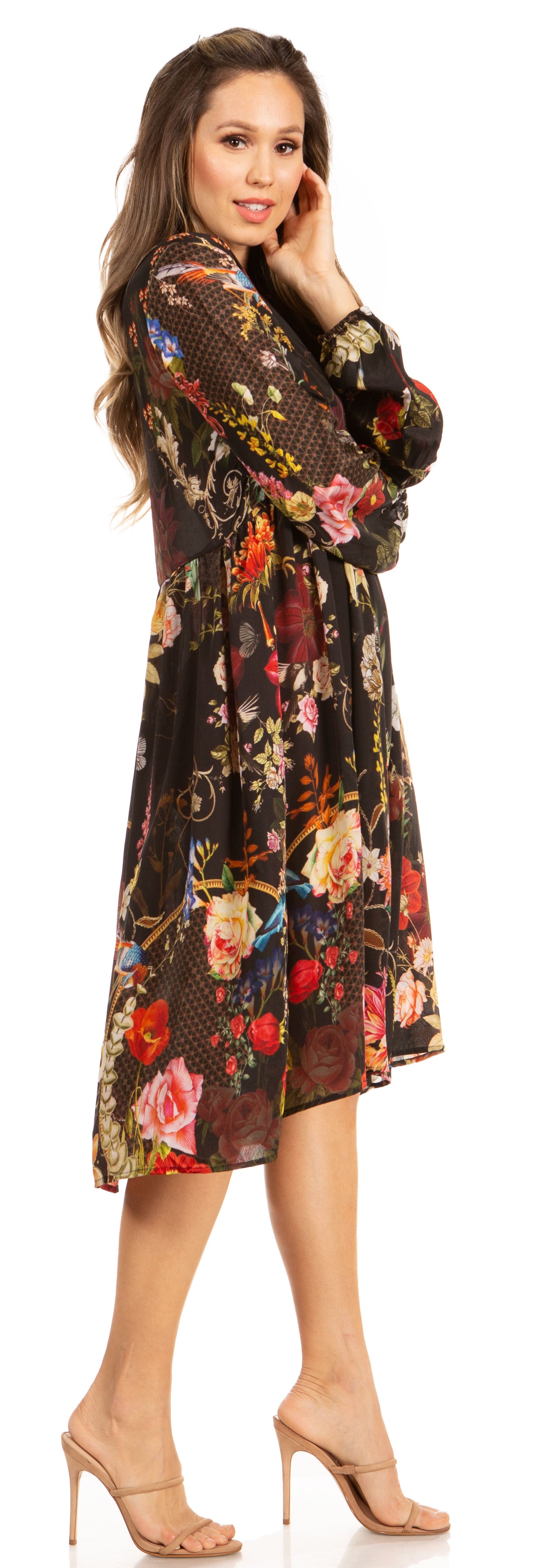 Sakkas - Jules Women's Long Sleeve Floral Midi Dress