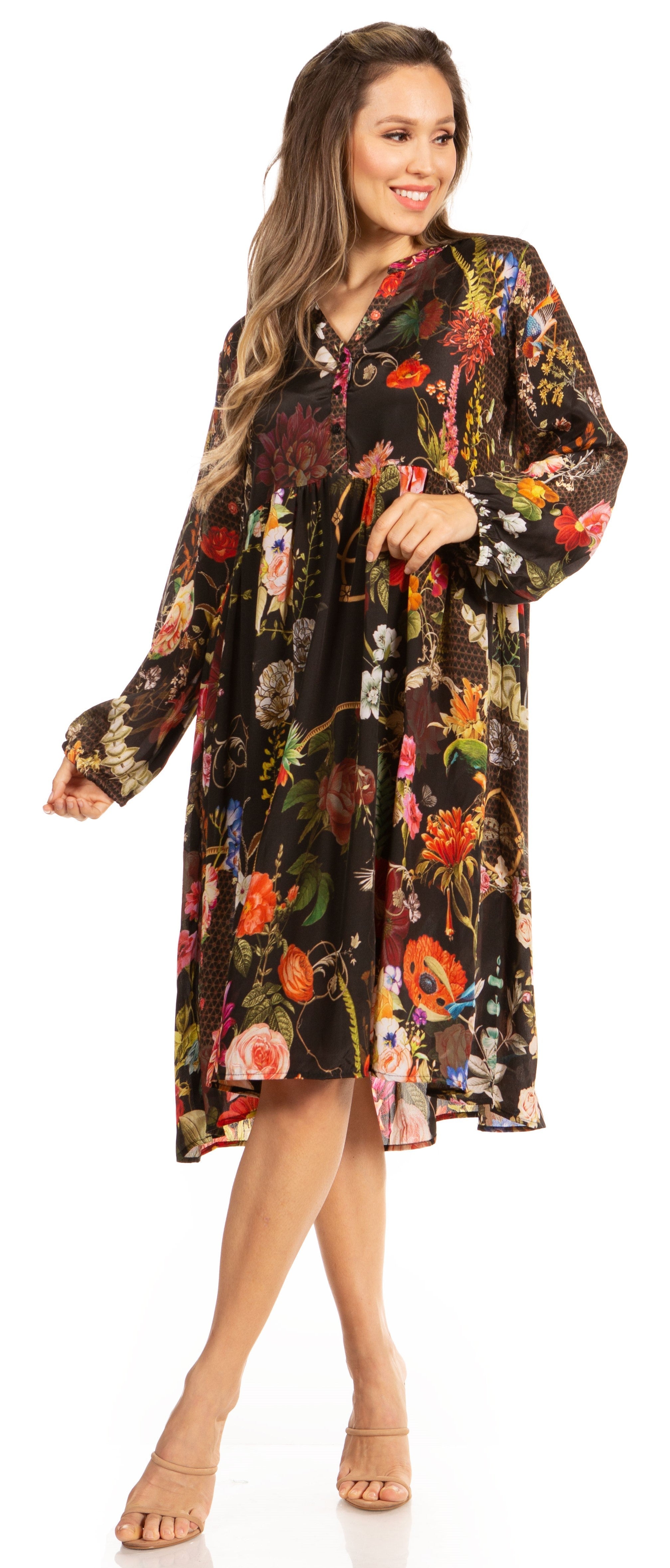 Sakkas - Jules Women's Long Sleeve Floral Midi Dress
