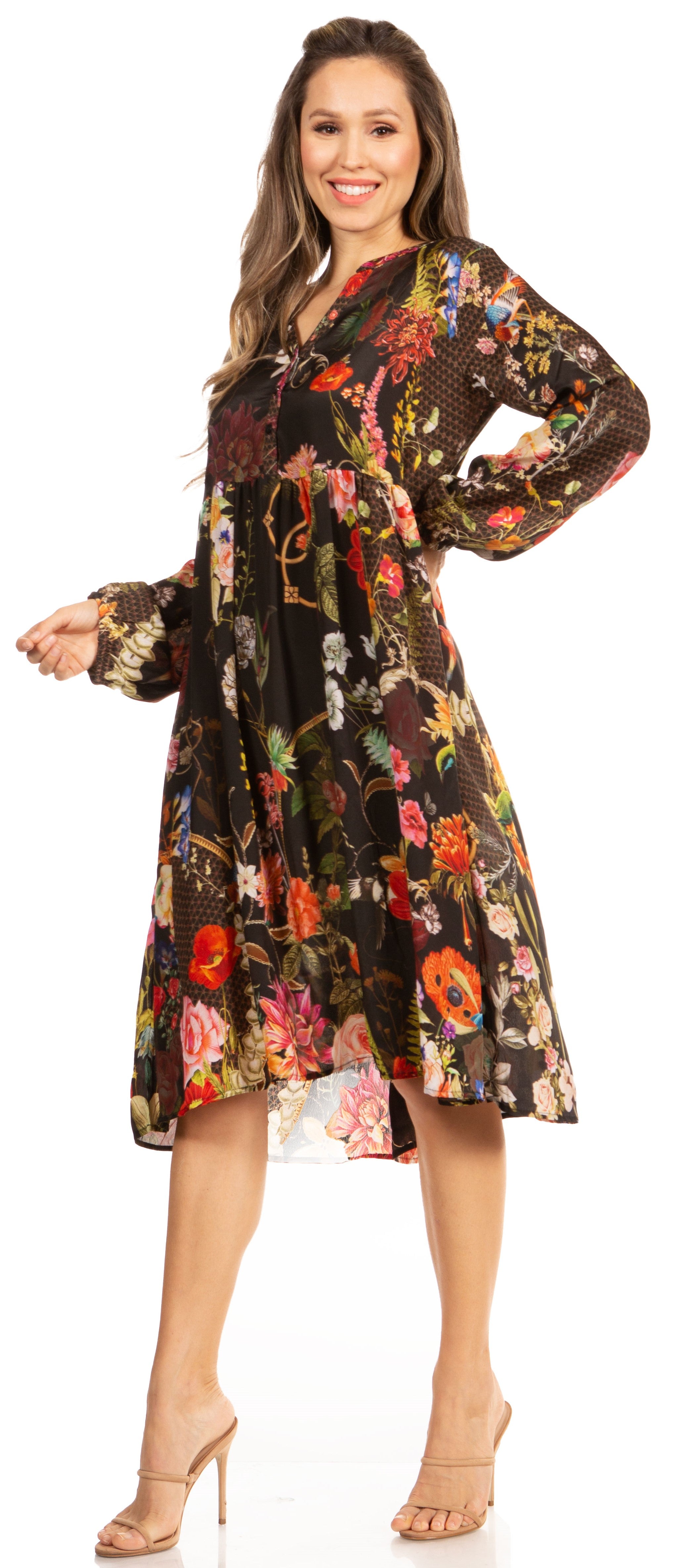 Sakkas - Jules Women's Long Sleeve Floral Midi Dress