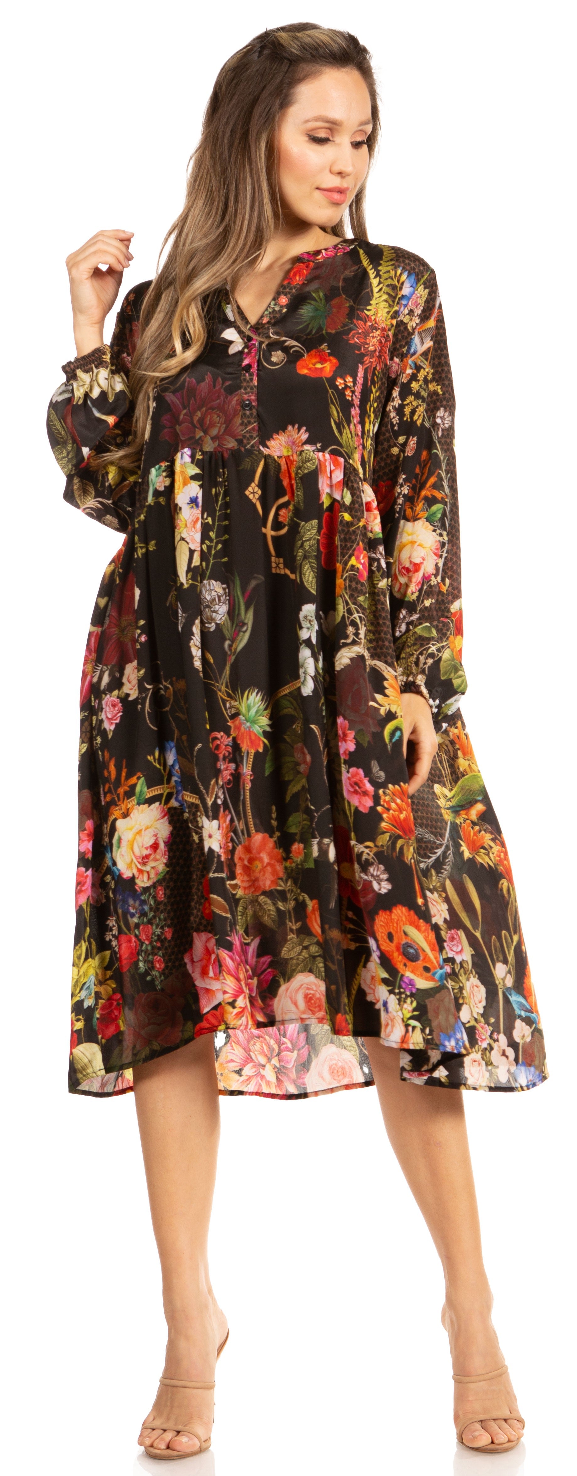 Sakkas - Jules Women's Long Sleeve Floral Midi Dress