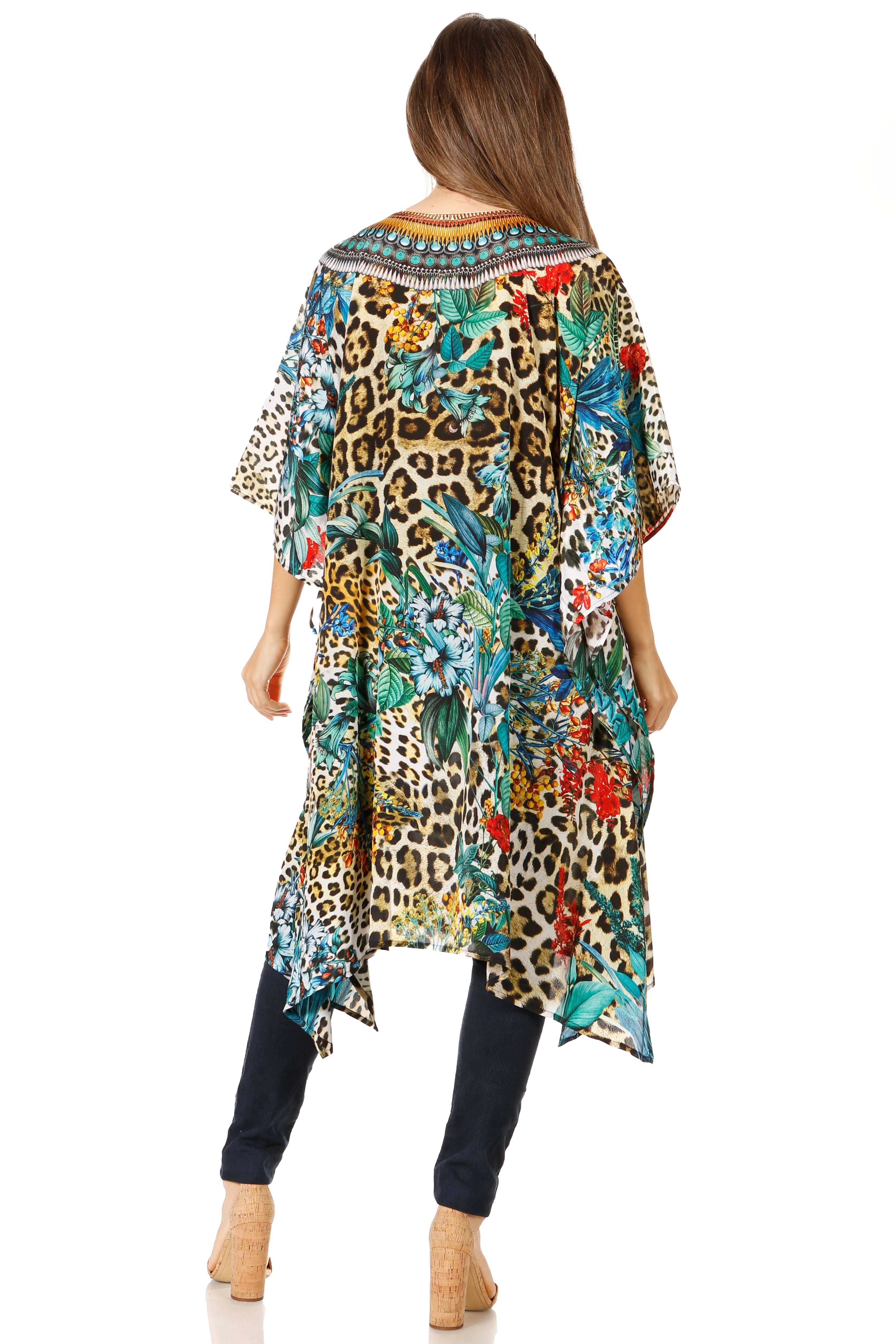 Sakkas - Jenni Mid Length Boho Caftan Kaftan Dress Cover up Flowy Rhinestone