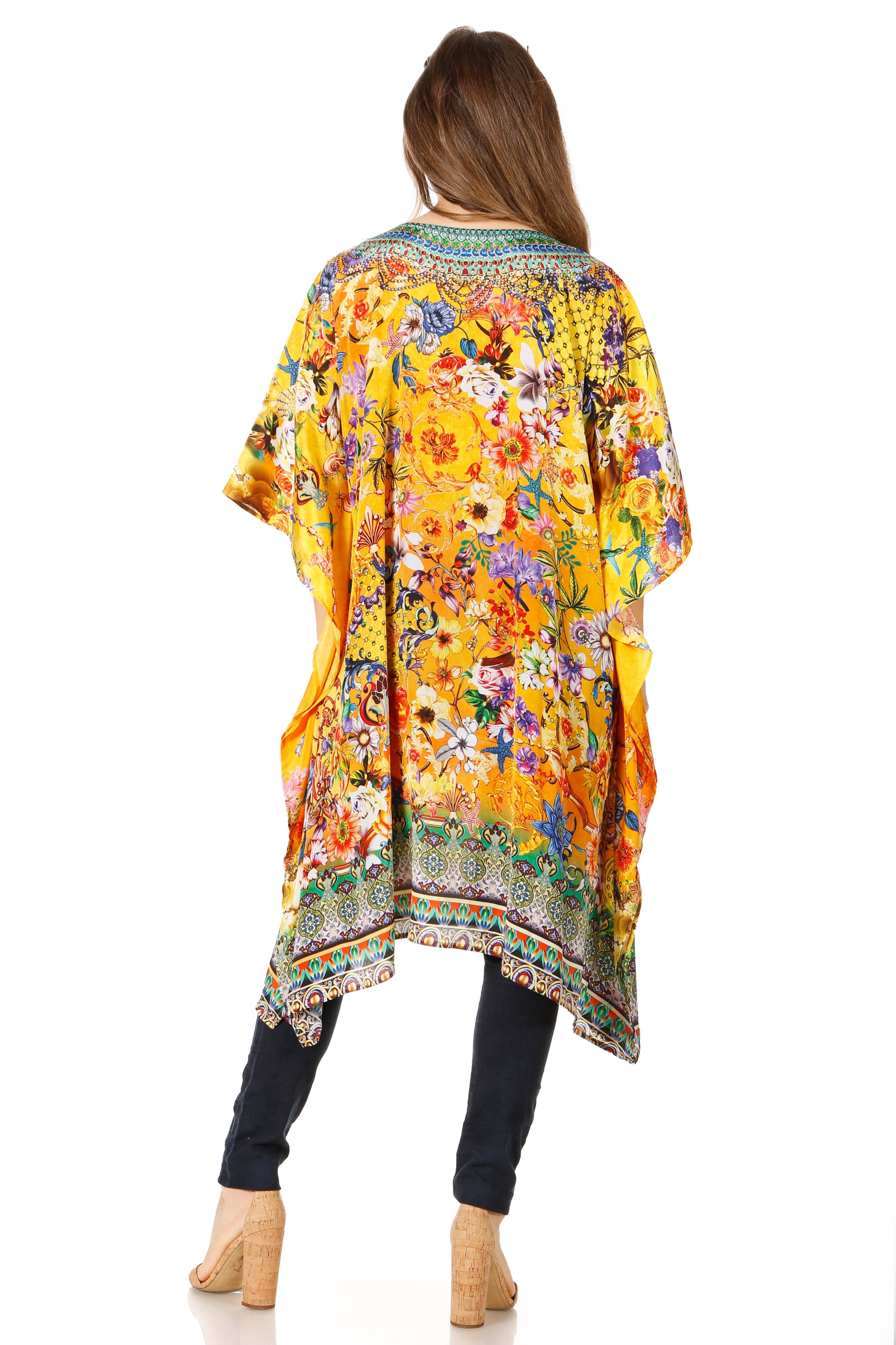 Sakkas - Jenni Mid Length Boho Caftan Kaftan Dress Cover up Flowy Rhinestone