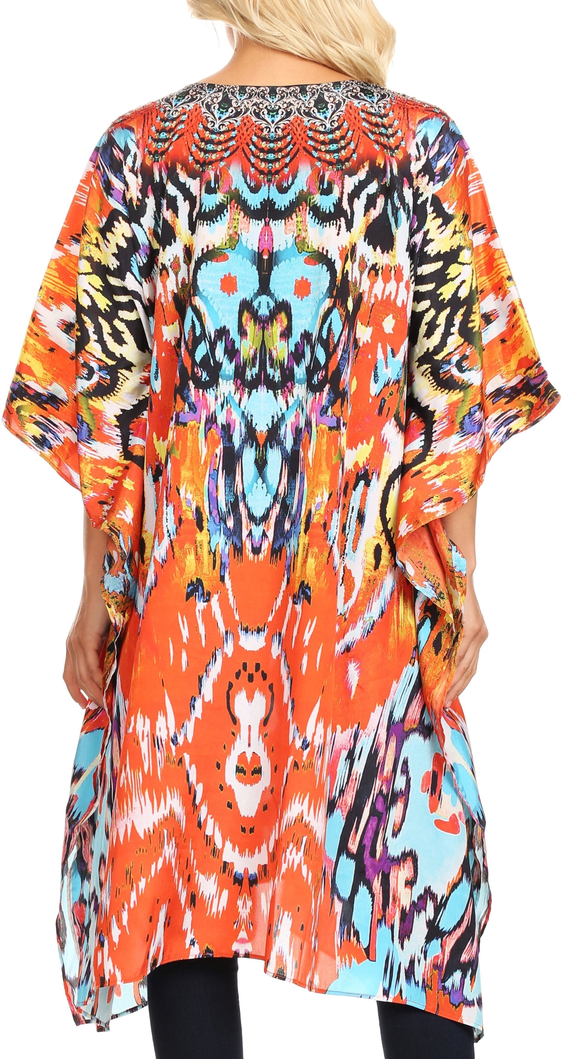 Sakkas - Jenni Mid Length Boho Caftan Kaftan Dress Cover up Flowy Rhinestone