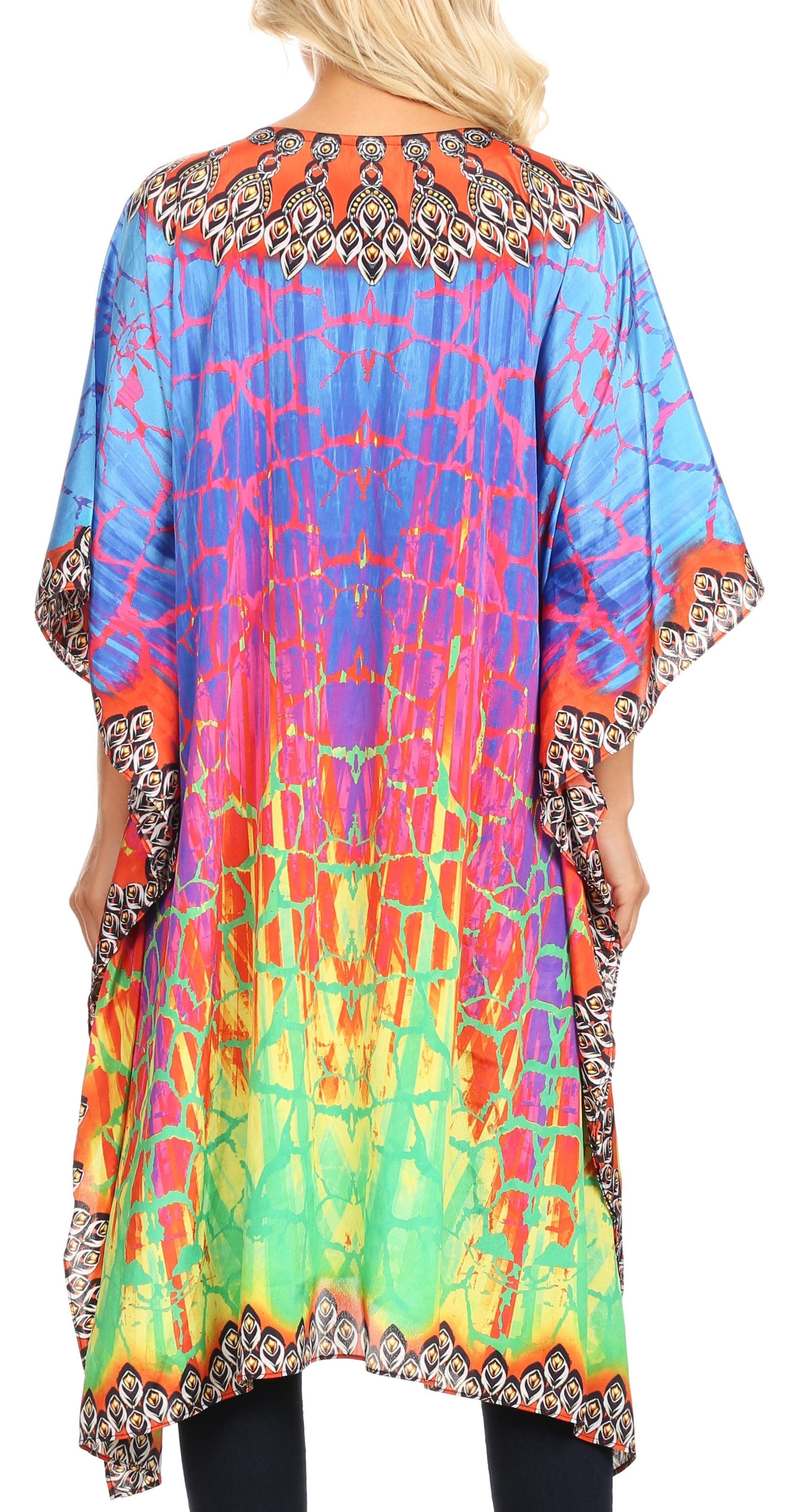 Sakkas - Jenni Mid Length Boho Caftan Kaftan Dress Cover up Flowy Rhinestone