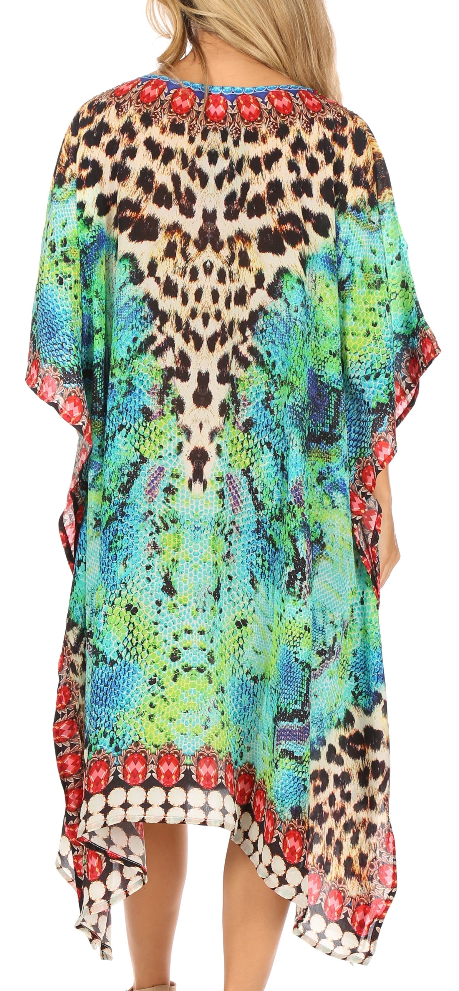 Sakkas - Jenni Mid Length Boho Caftan Kaftan Dress Cover up Flowy Rhinestone