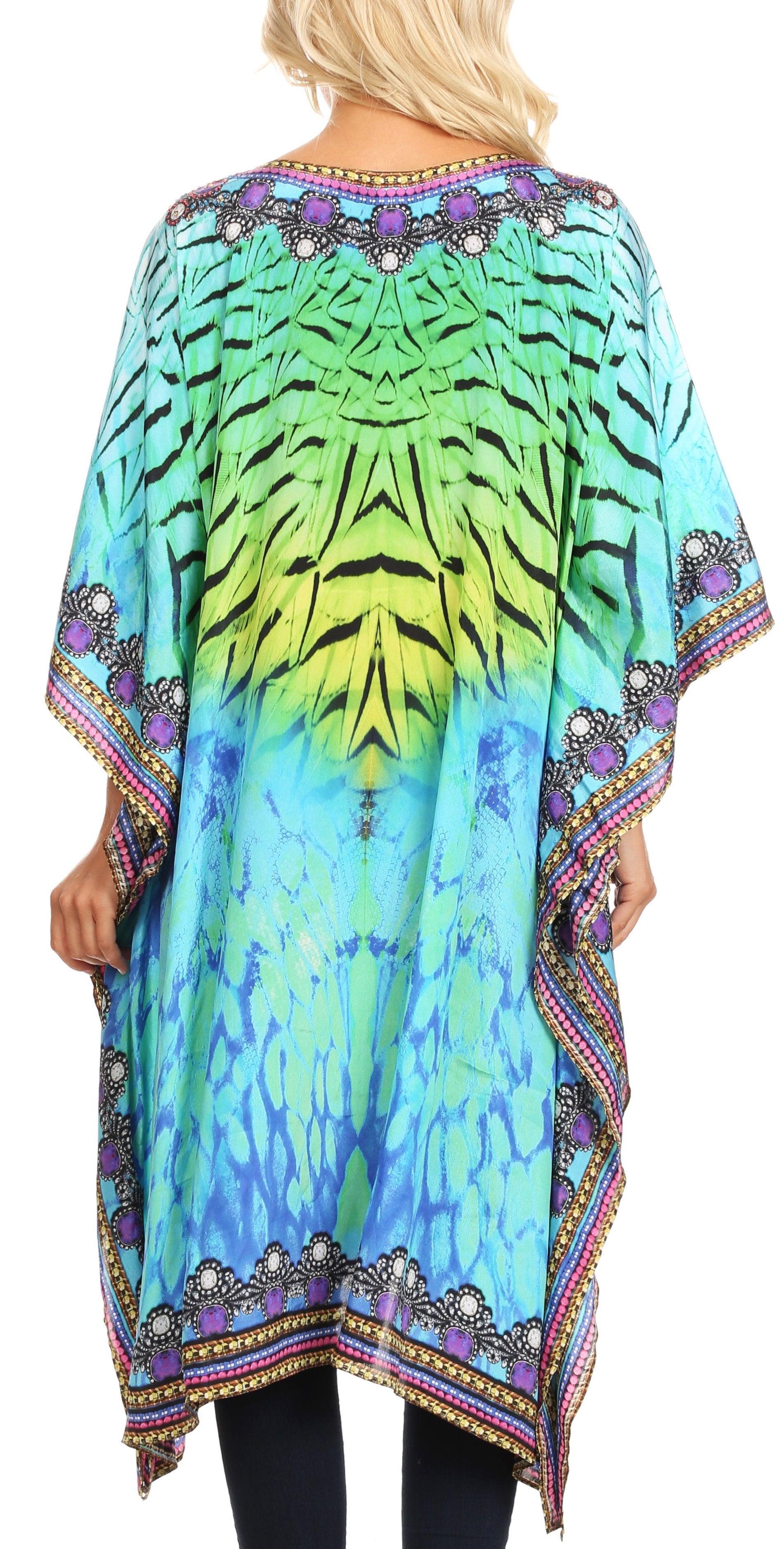 Sakkas - Jenni Mid Length Boho Caftan Kaftan Dress Cover up Flowy Rhinestone