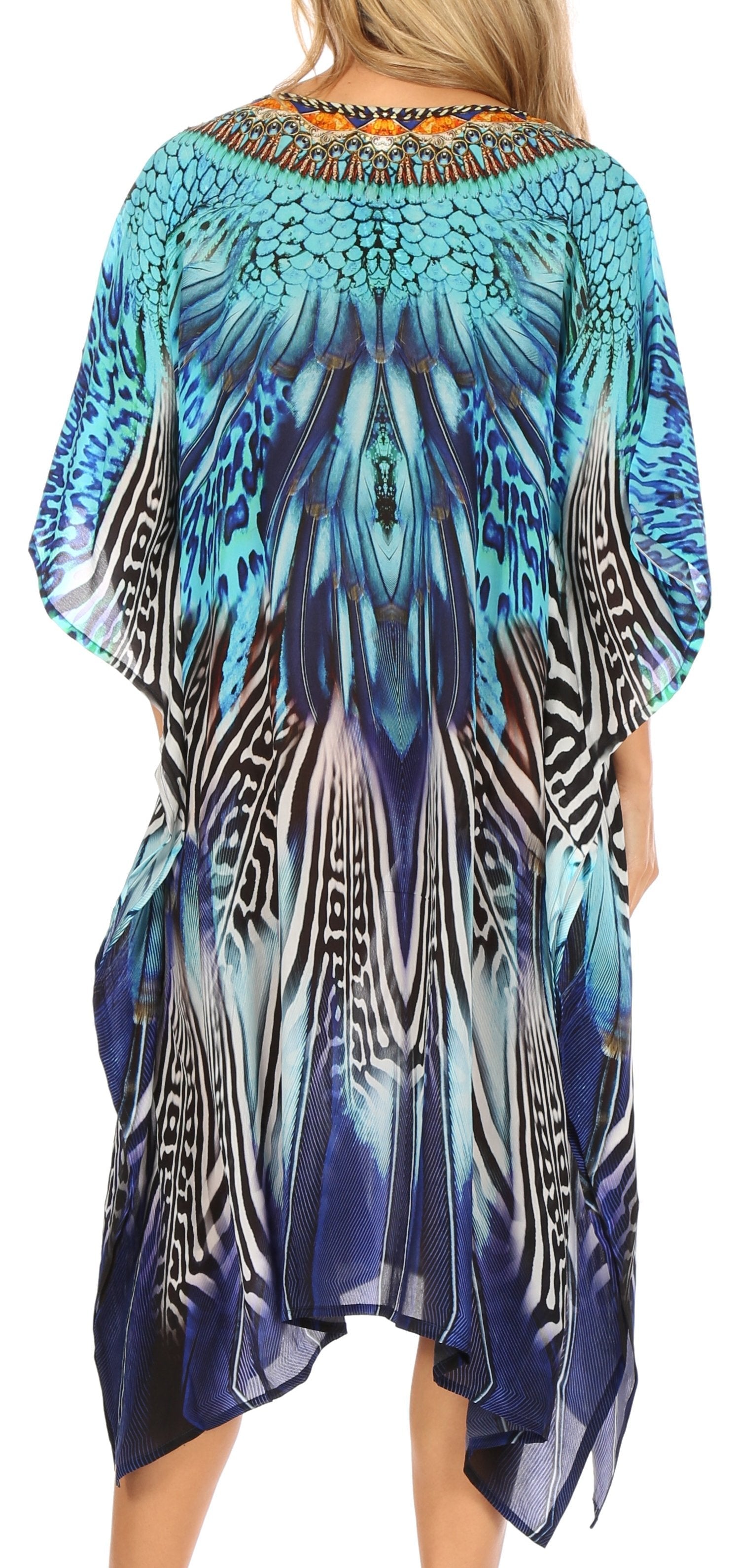 Sakkas - Jenni Mid Length Boho Caftan Kaftan Dress Cover up Flowy Rhinestone