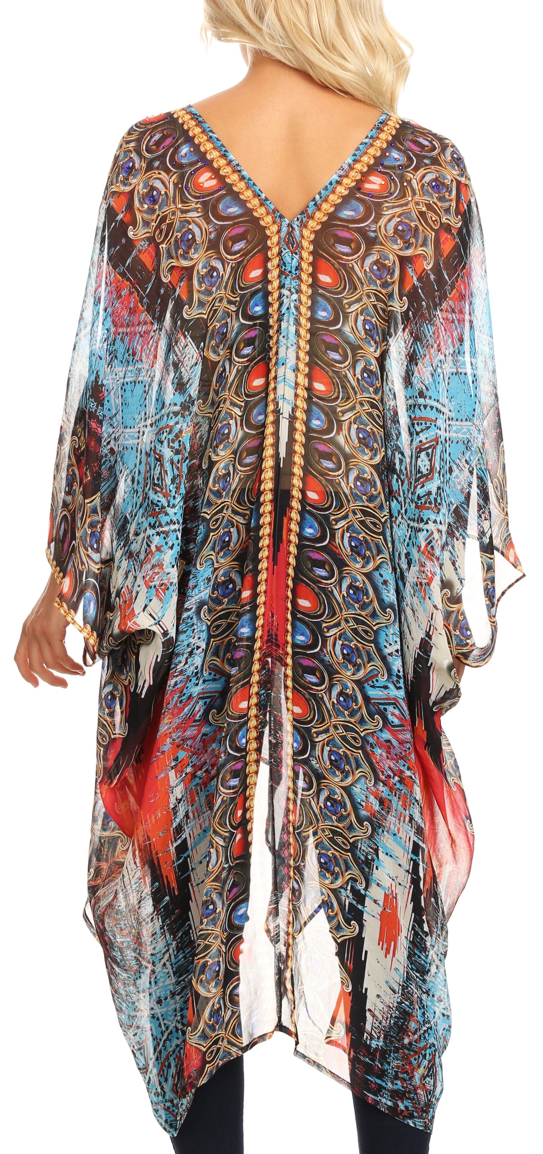 Sakkas - Livi V Neck Beach Dress Cover up Caftan Top Loose with Rhinestone