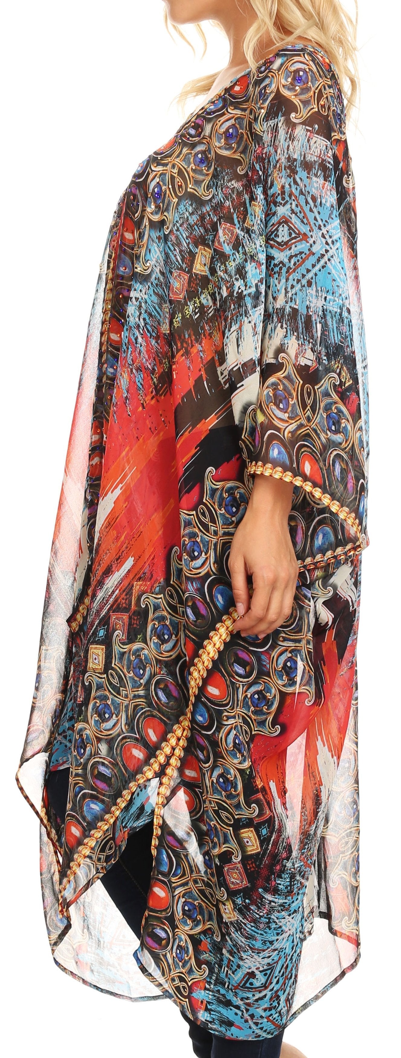 Sakkas - Livi V Neck Beach Dress Cover up Caftan Top Loose with Rhinestone