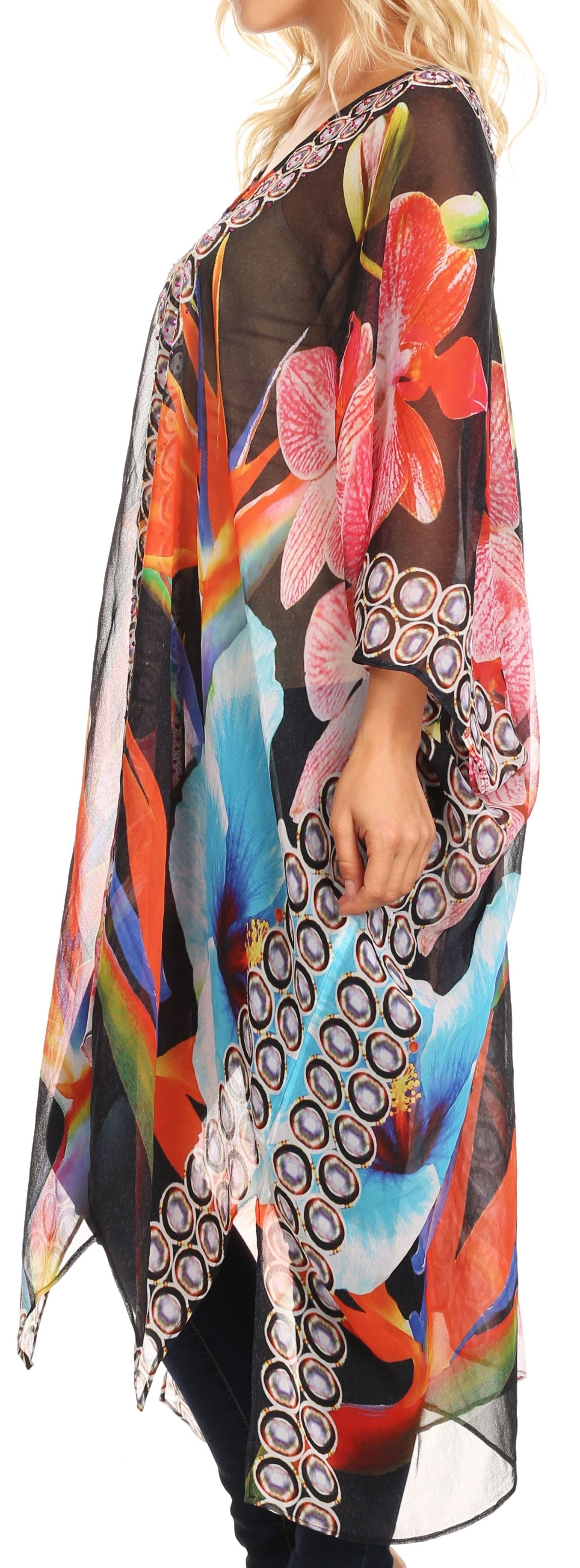 Sakkas - Livi V Neck Beach Dress Cover up Caftan Top Loose with Rhinestone