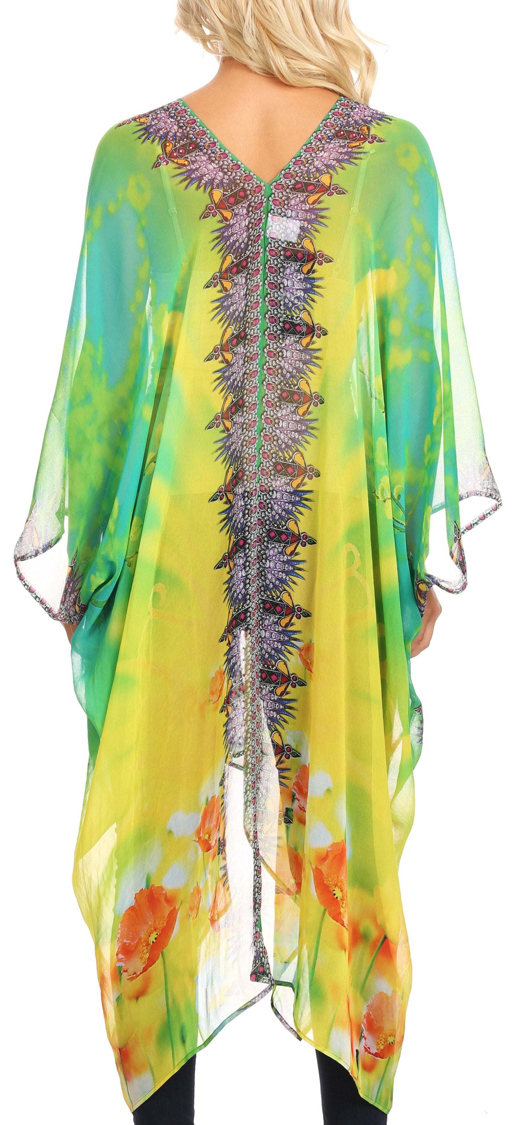 Sakkas - Livi V Neck Beach Dress Cover up Caftan Top Loose with Rhinestone