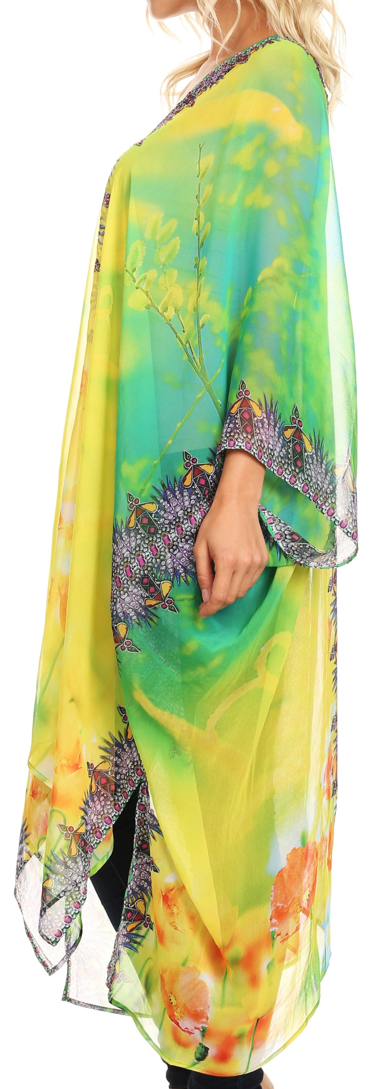 Sakkas - Livi V Neck Beach Dress Cover up Caftan Top Loose with Rhinestone