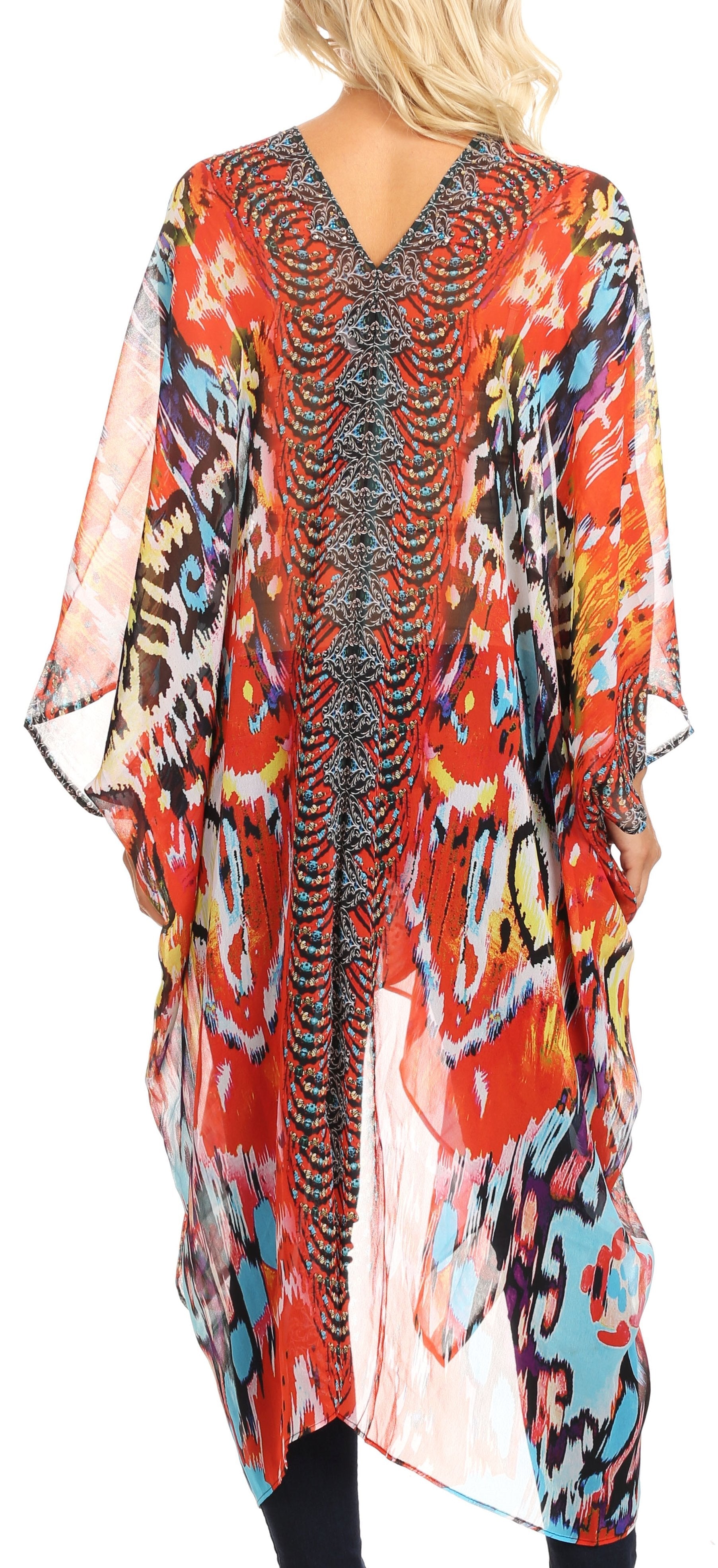 Sakkas - Livi V Neck Beach Dress Cover up Caftan Top Loose with Rhinestone