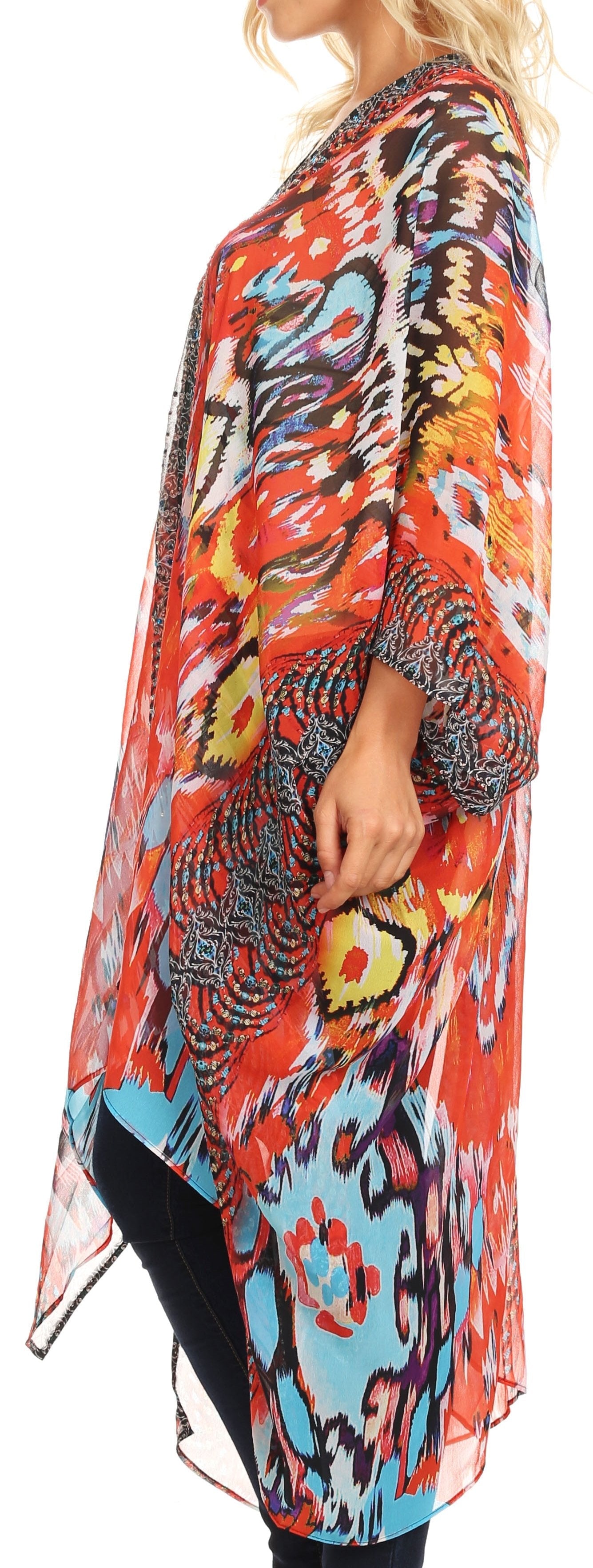 Sakkas - Livi V Neck Beach Dress Cover up Caftan Top Loose with Rhinestone