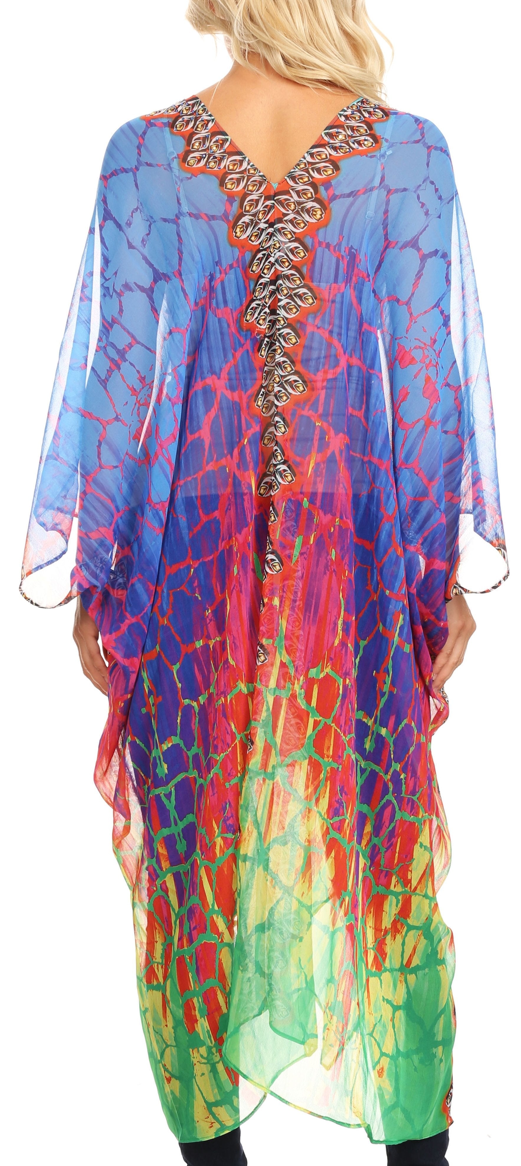 Sakkas - Livi V Neck Beach Dress Cover up Caftan Top Loose with Rhinestone