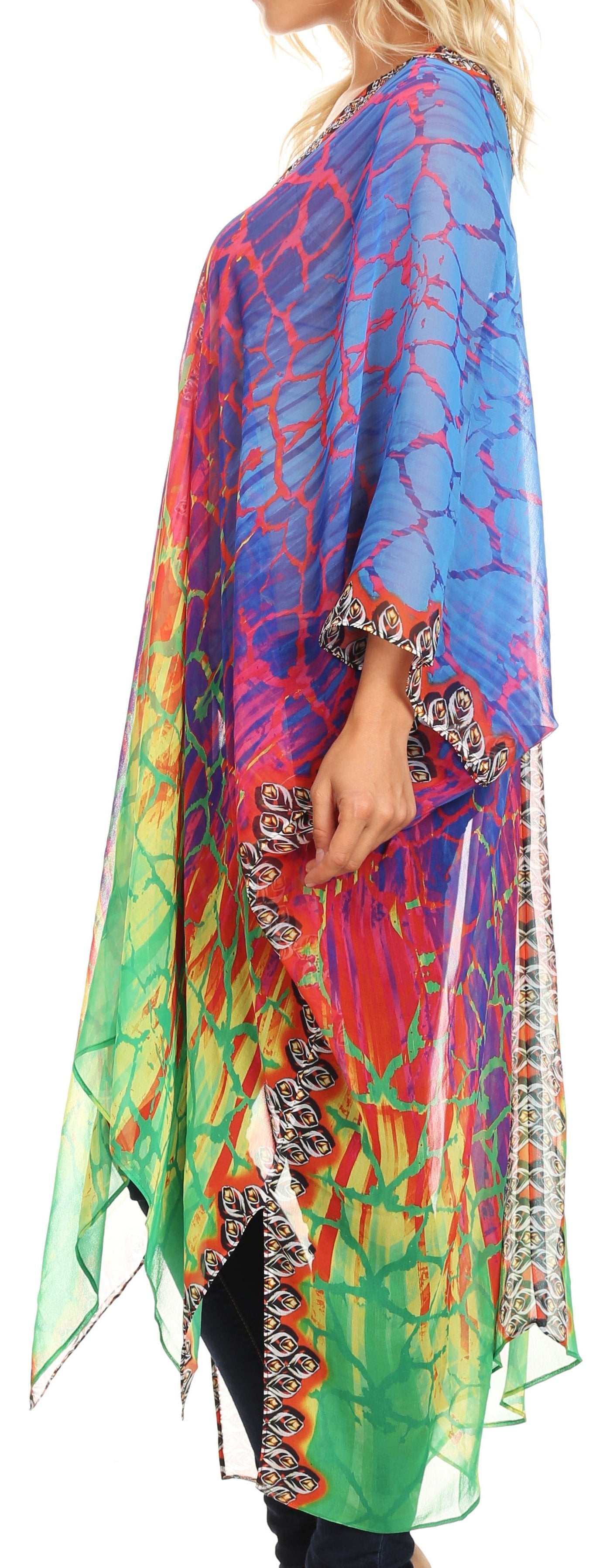 Sakkas - Livi V Neck Beach Dress Cover up Caftan Top Loose with Rhinestone