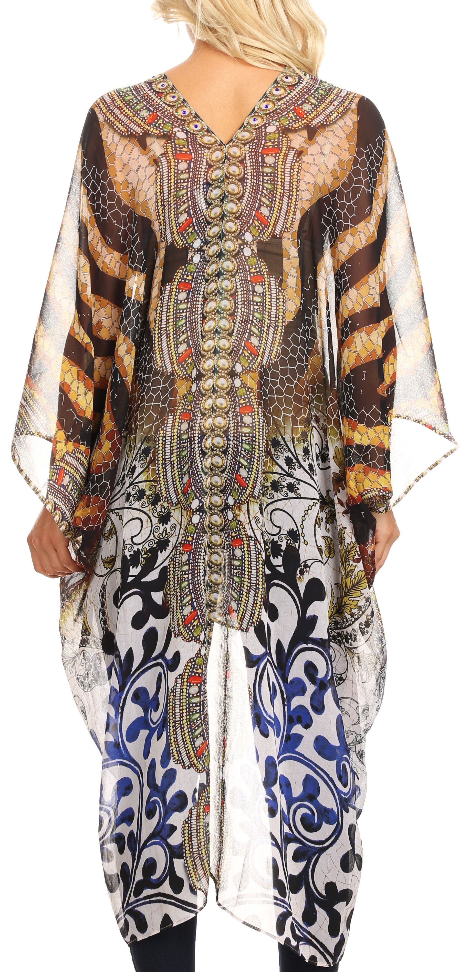Sakkas - Livi V Neck Beach Dress Cover up Caftan Top Loose with Rhinestone