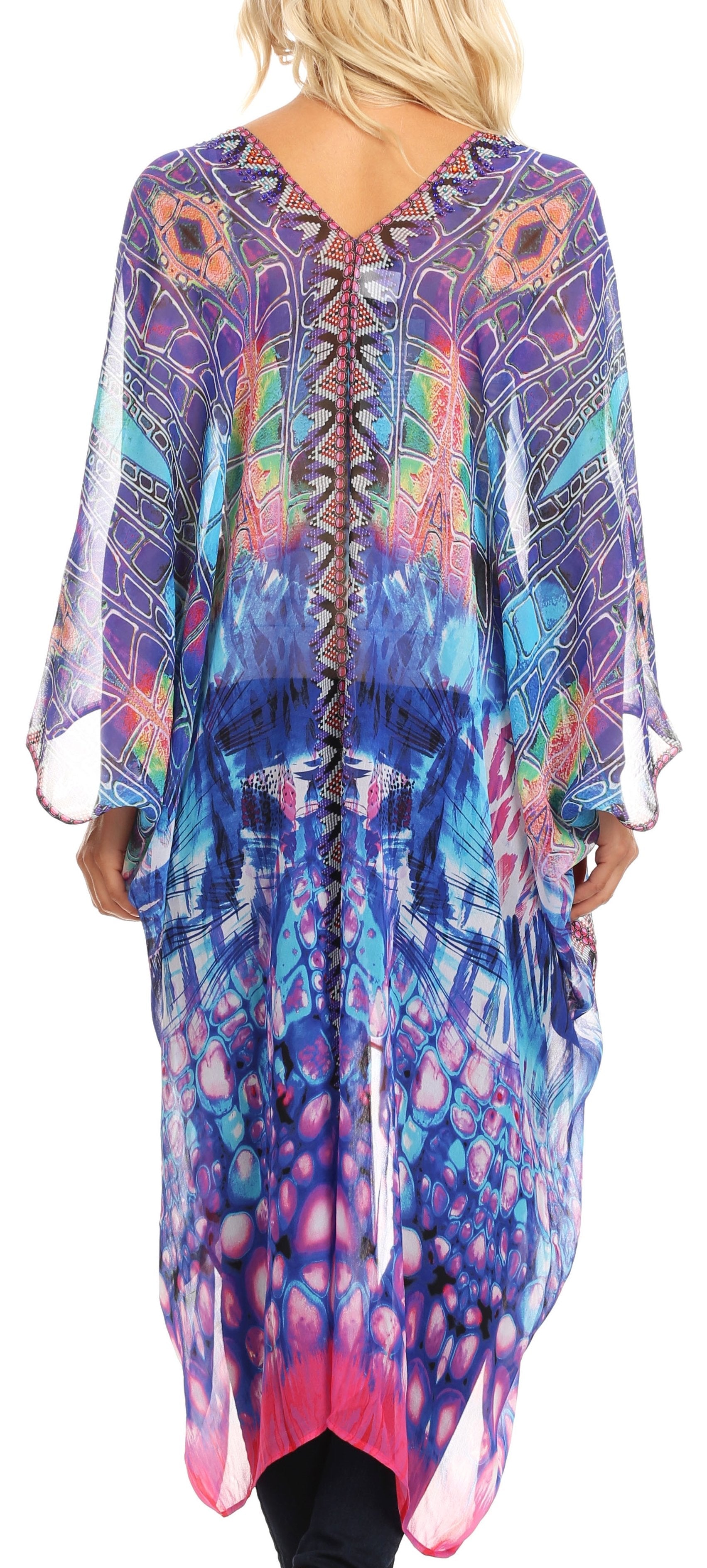 Sakkas - Livi V Neck Beach Dress Cover up Caftan Top Loose with Rhinestone
