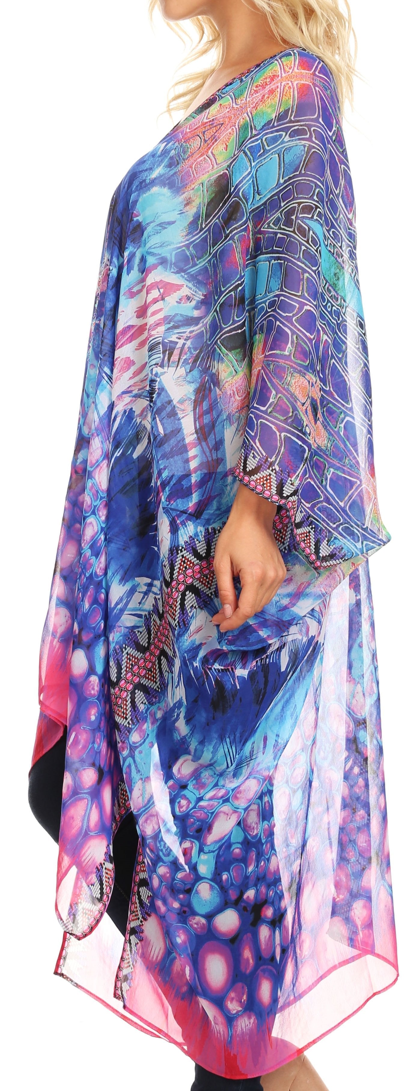 Sakkas - Livi V Neck Beach Dress Cover up Caftan Top Loose with Rhinestone