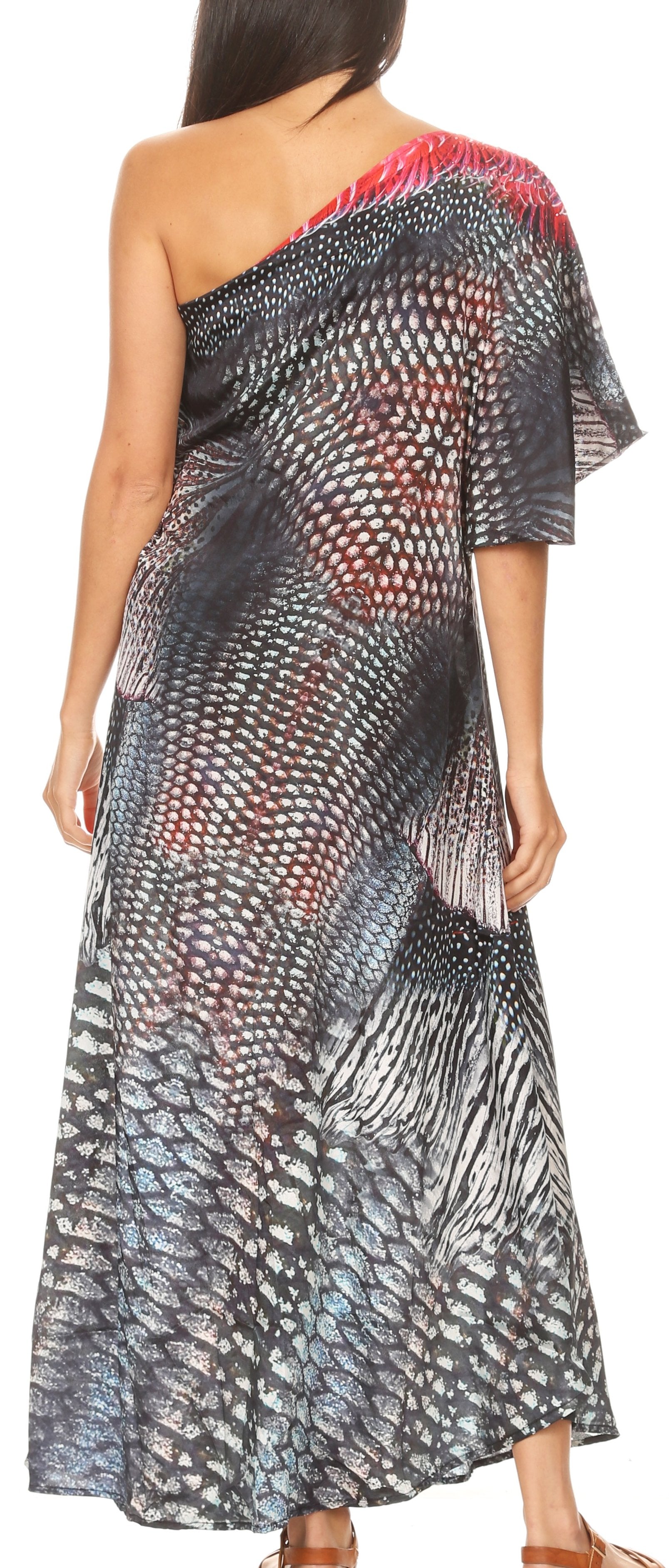 One-shoulder dress with abstract pattern on a model