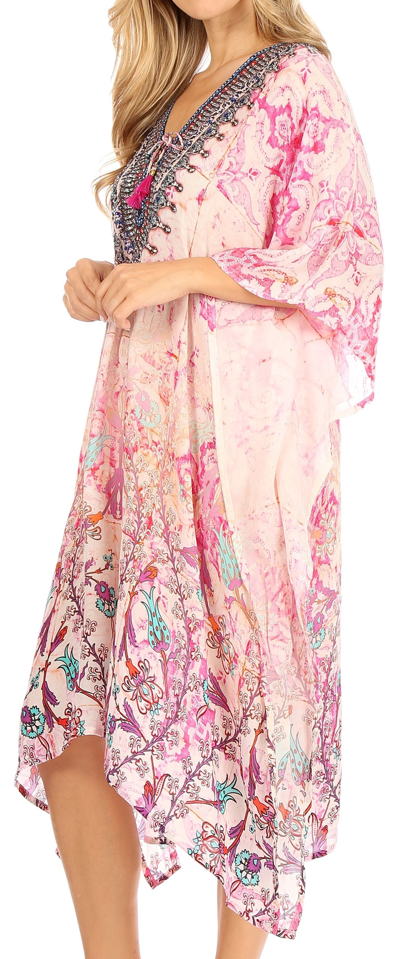Floral dress with colorful patterns on a plain background