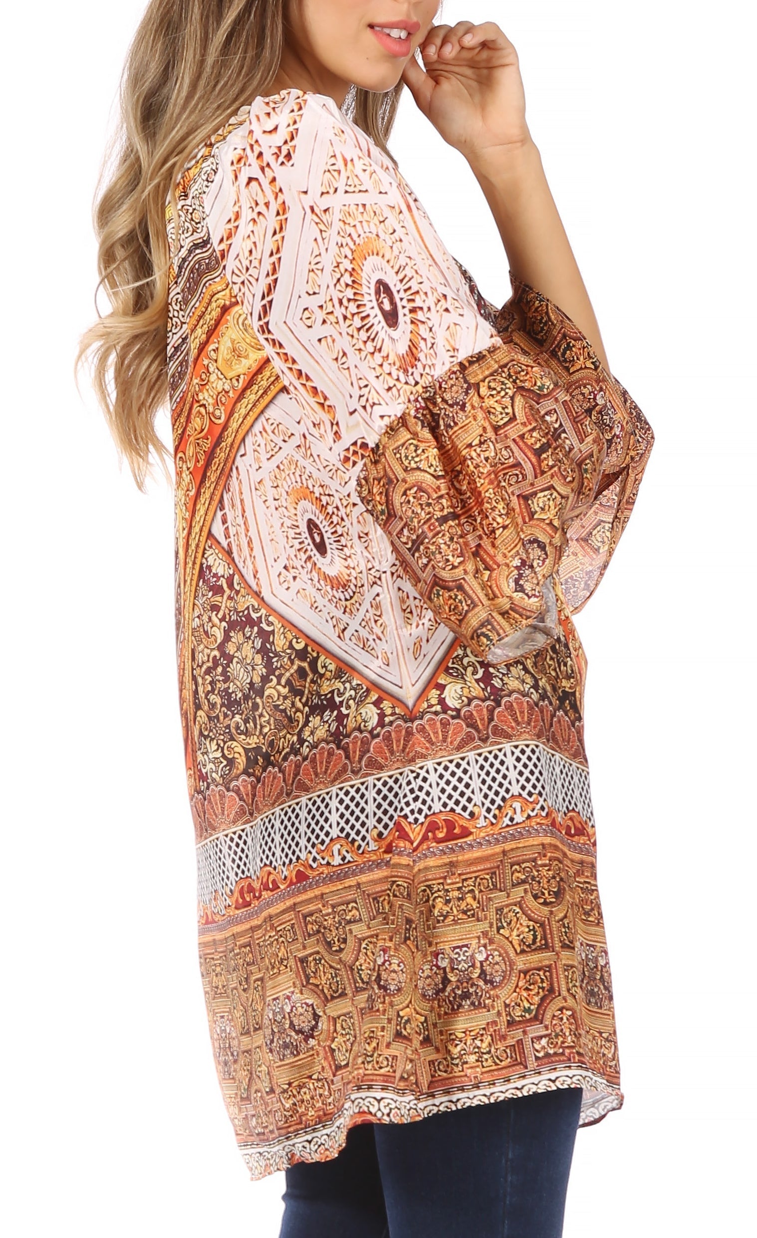 Sakkas - Inna Colorful Shift Dress Tunic with Bell Ruffled Sleeves & Rhinestones