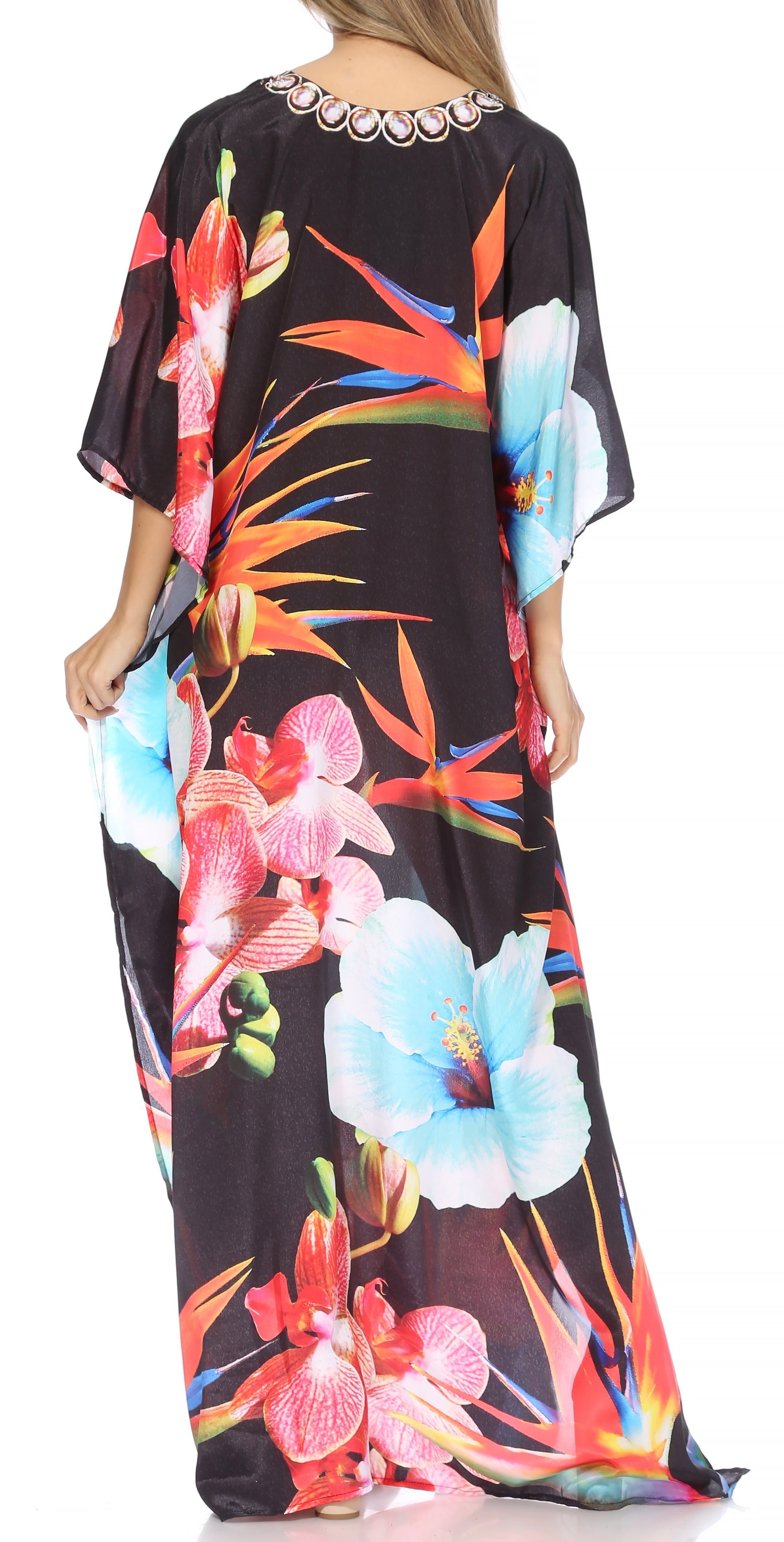 Sakkas Georgettina Flowy Rhinestone V Neck Long Caftan