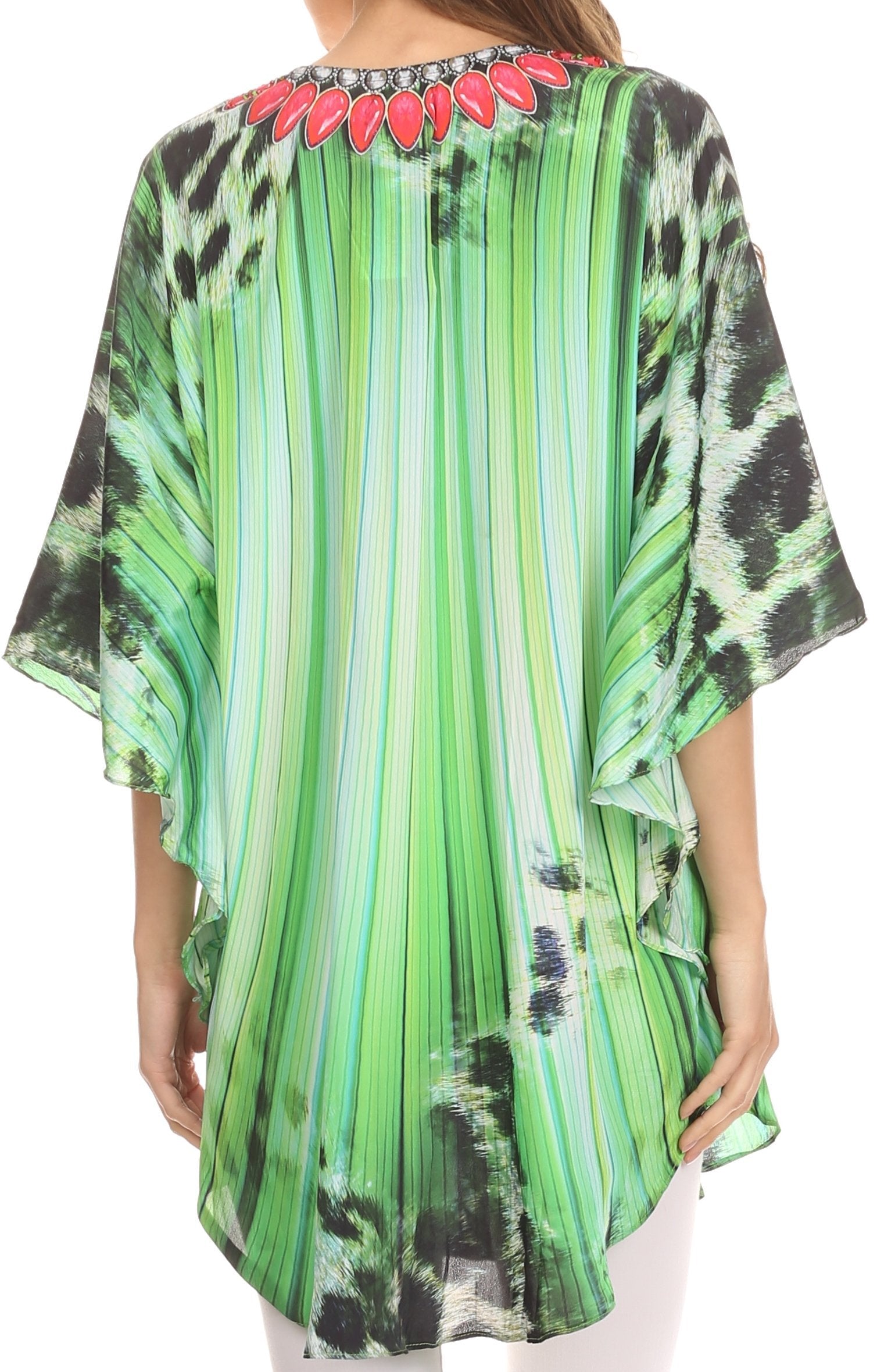 Sakkas - Tallulah Wide Circle Blouse V Neck Top With Tassle Ties And Rhinestones