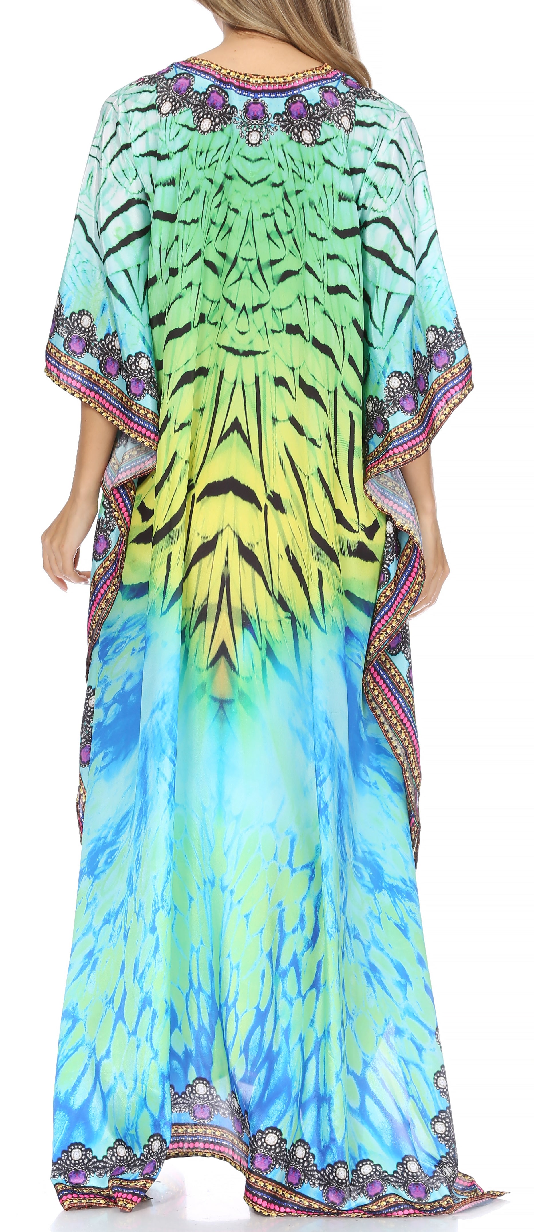 Sakkas Georgettina Flowy Rhinestone V Neck Long Caftan