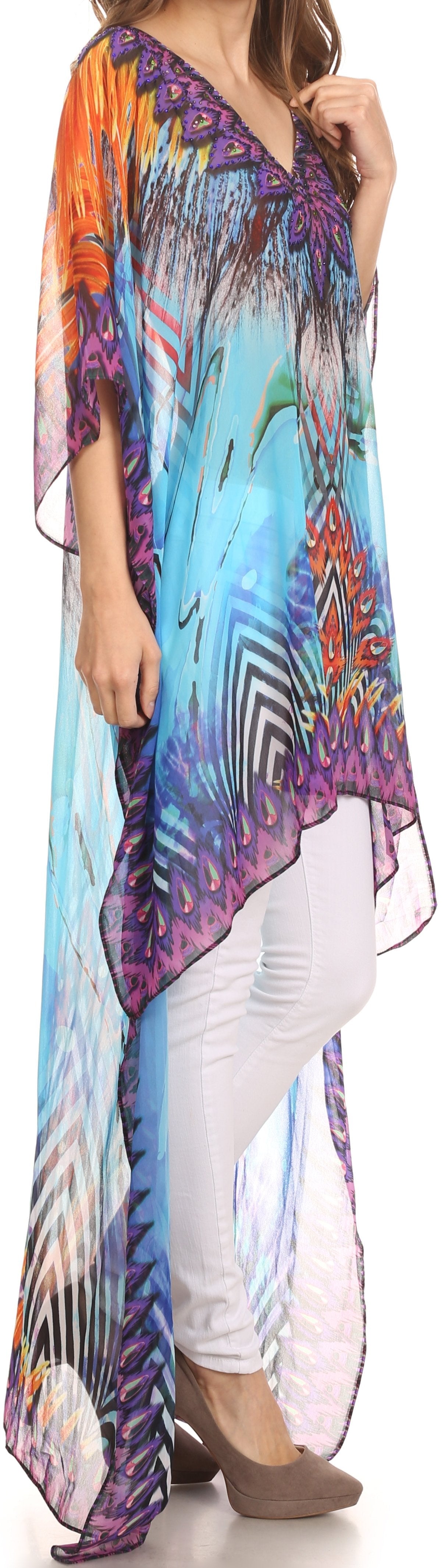 Colorful patterned dress with a plain background