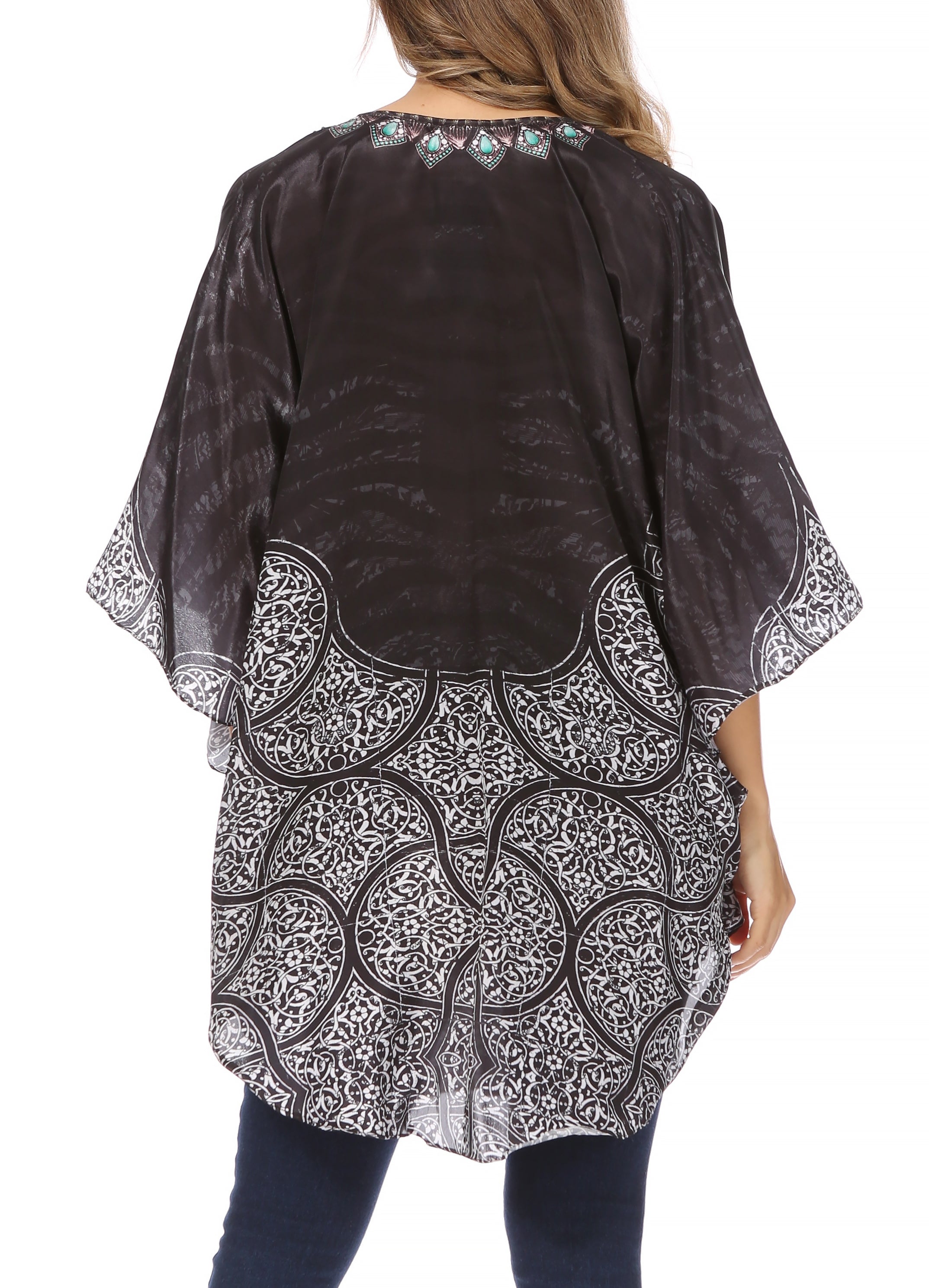 Sakkas - Tallulah Wide Circle Blouse V Neck Top With Tassle Ties And Rhinestones