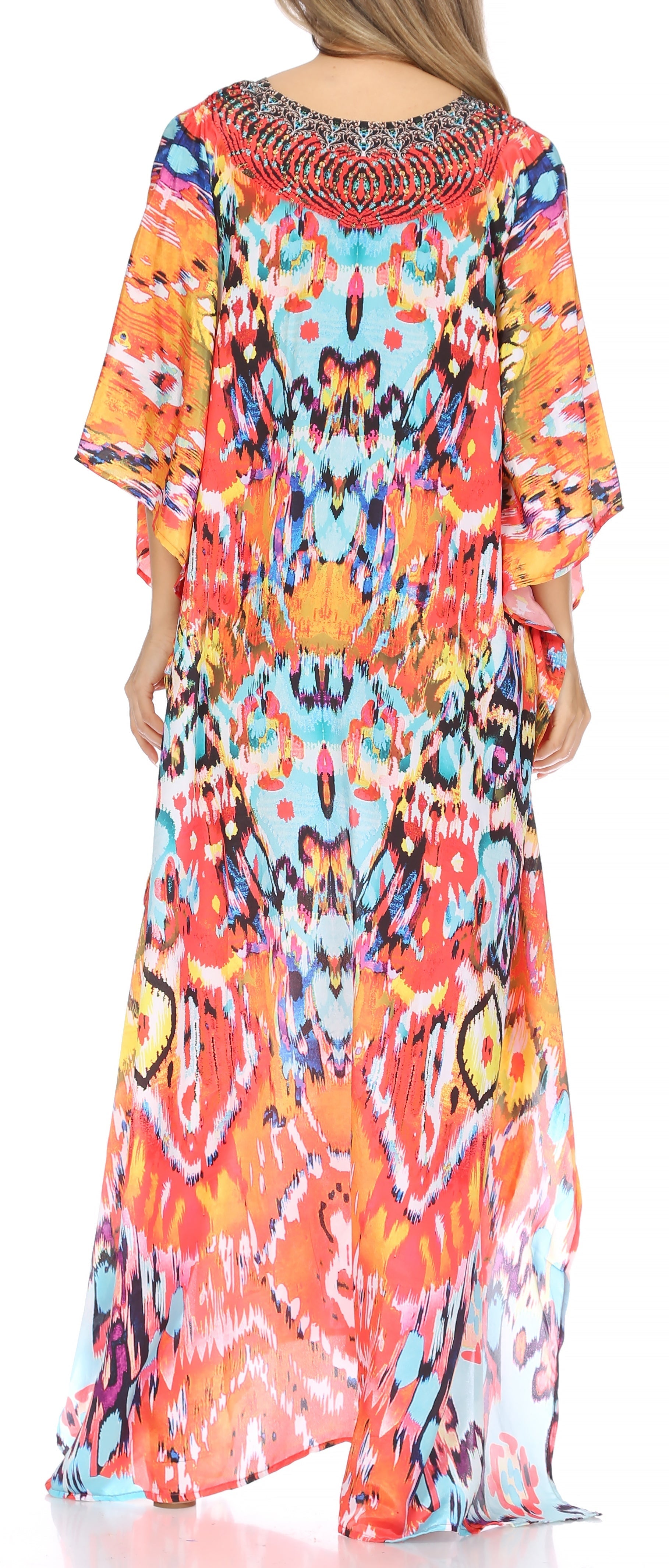 Sakkas Georgettina Flowy Rhinestone V Neck Long Caftan