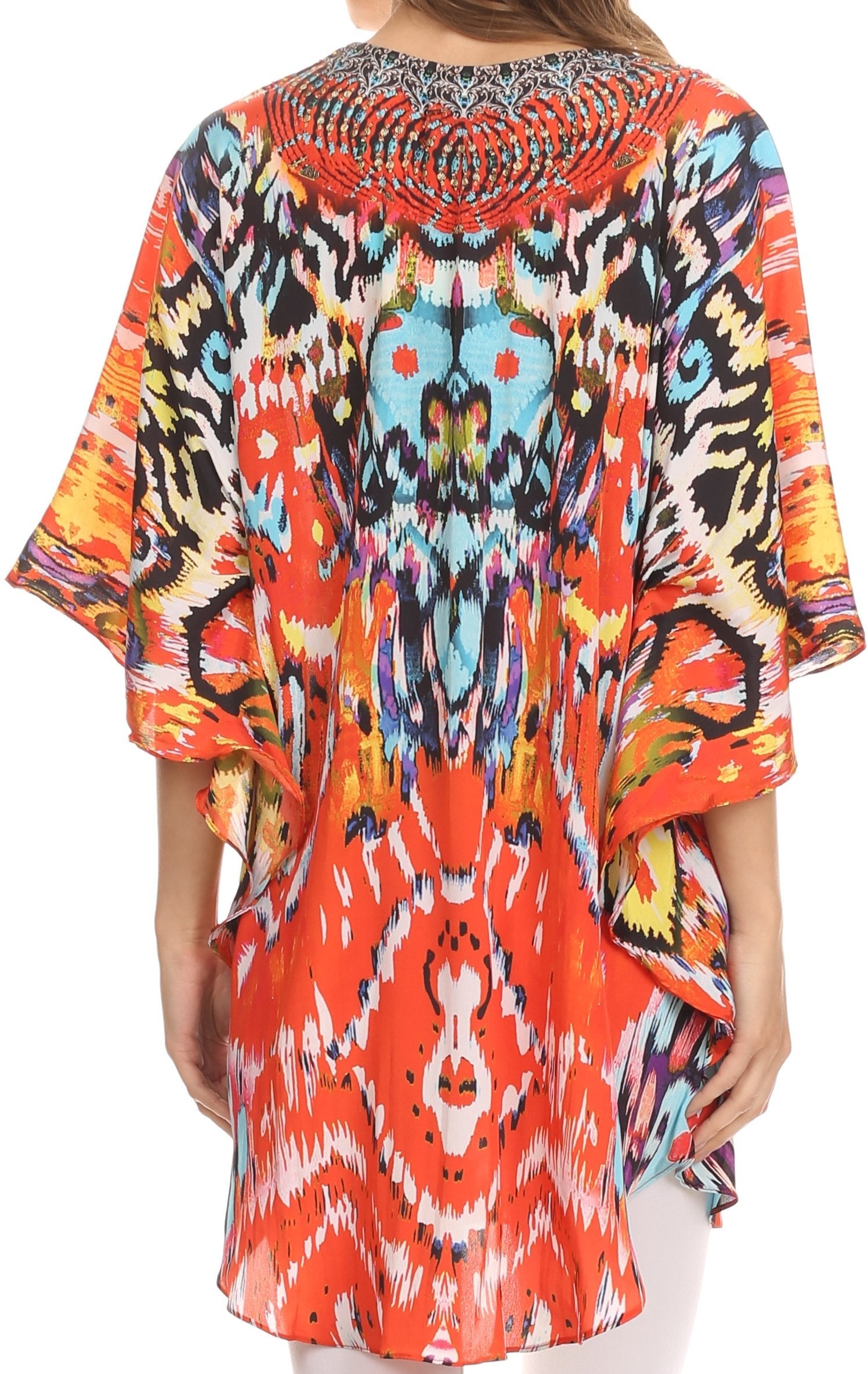 Sakkas - Tallulah Wide Circle Blouse V Neck Top With Tassle Ties And Rhinestones
