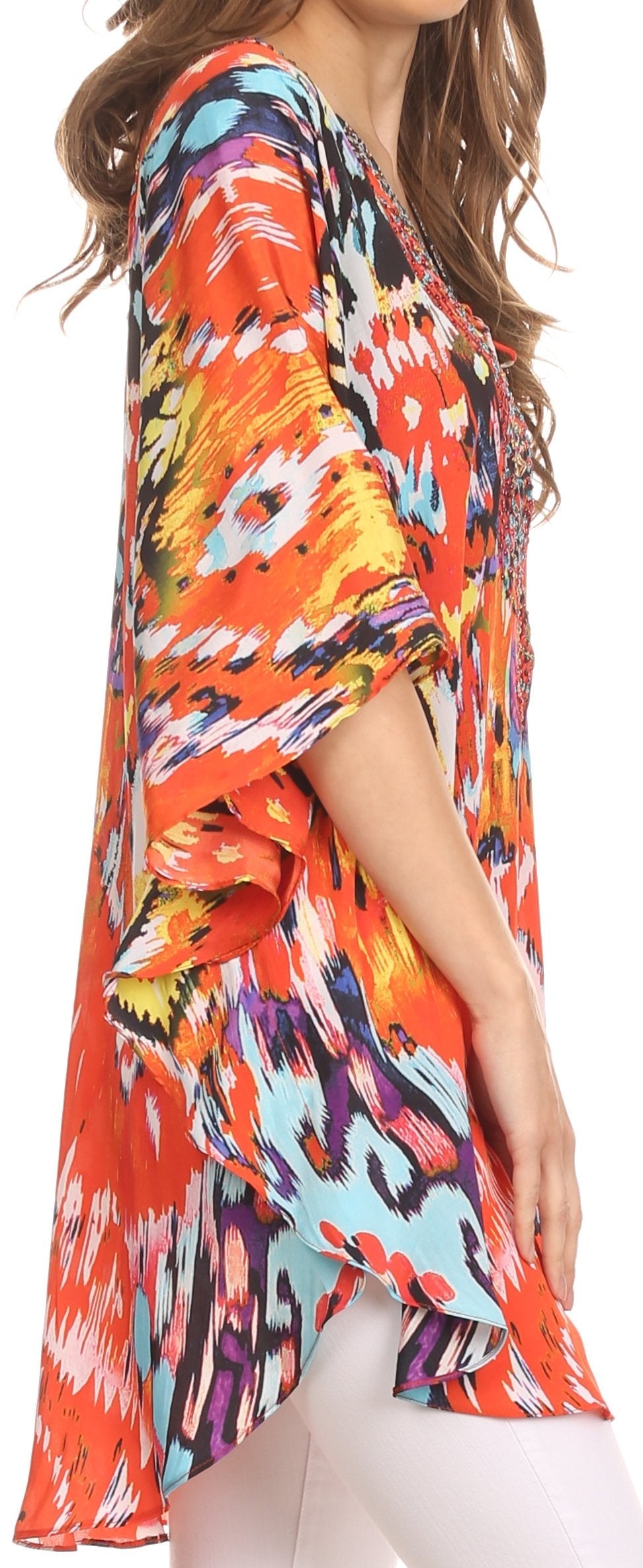Sakkas - Tallulah Wide Circle Blouse V Neck Top With Tassle Ties And Rhinestones