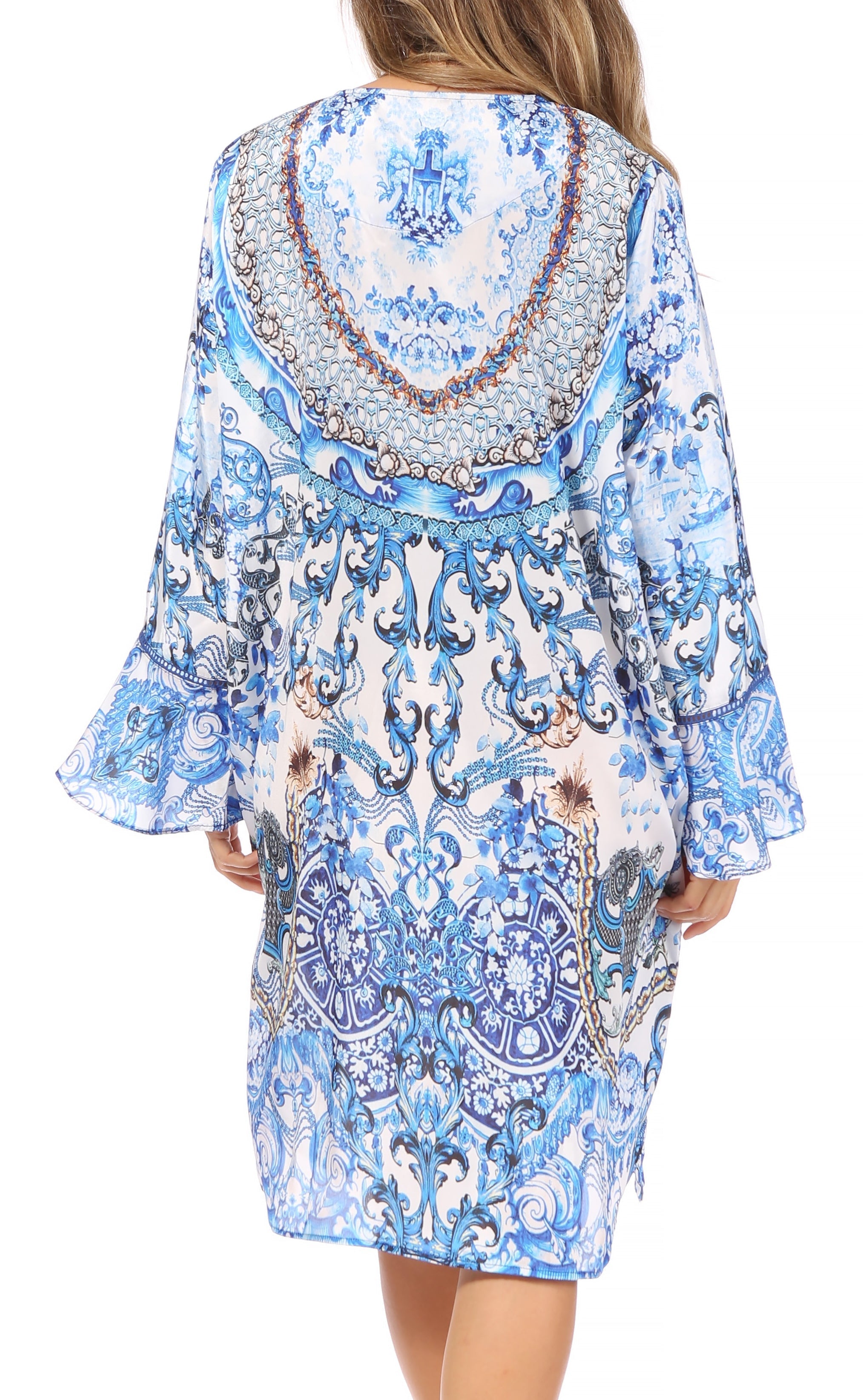 Sakkas - Ximena Floral Boho Cocktail Dress Tunic Cover-up V neck