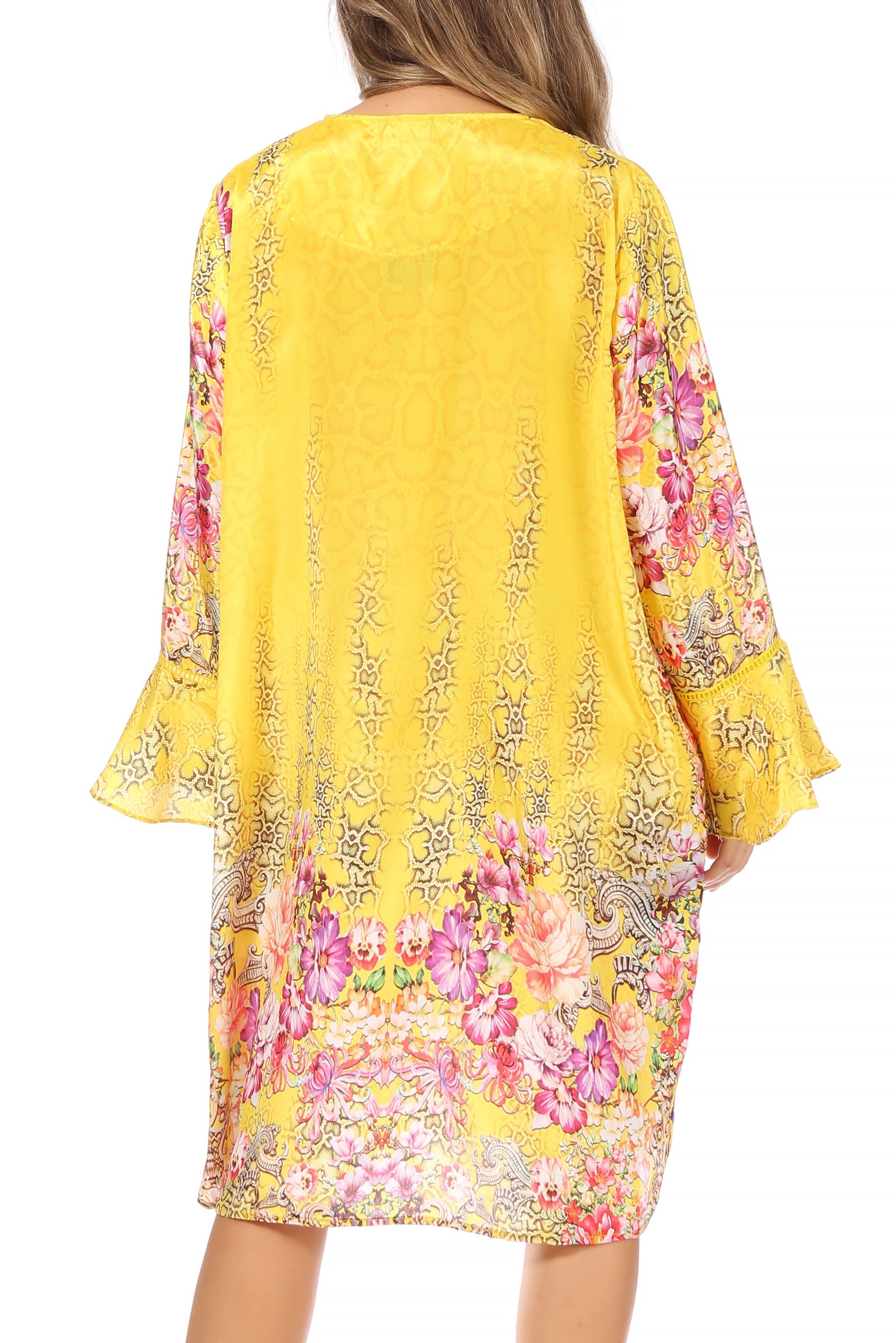 Sakkas - Ximena Floral Boho Cocktail Dress Tunic Cover-up V neck
