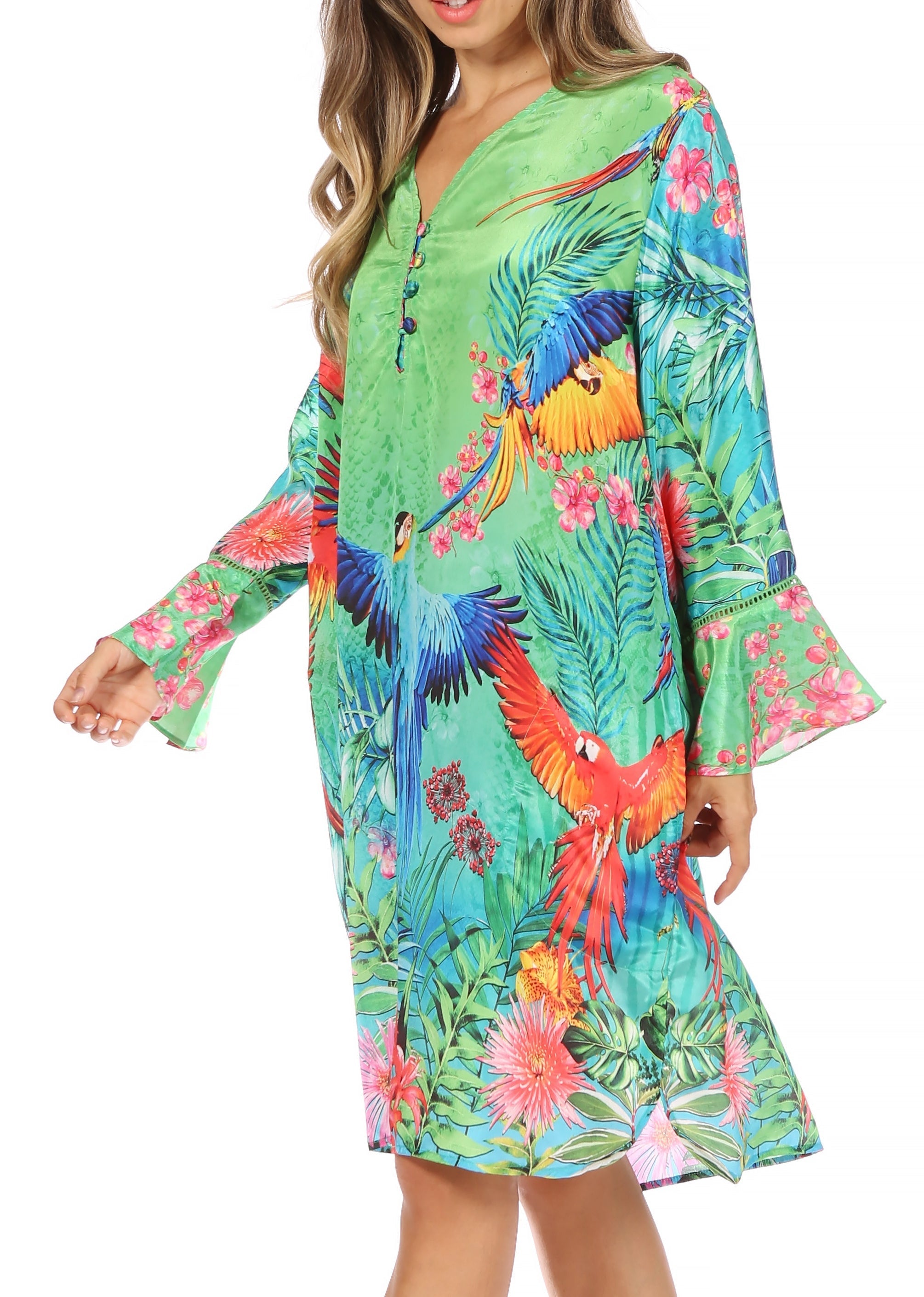Sakkas - Ximena Floral Boho Cocktail Dress Tunic Cover-up V neck