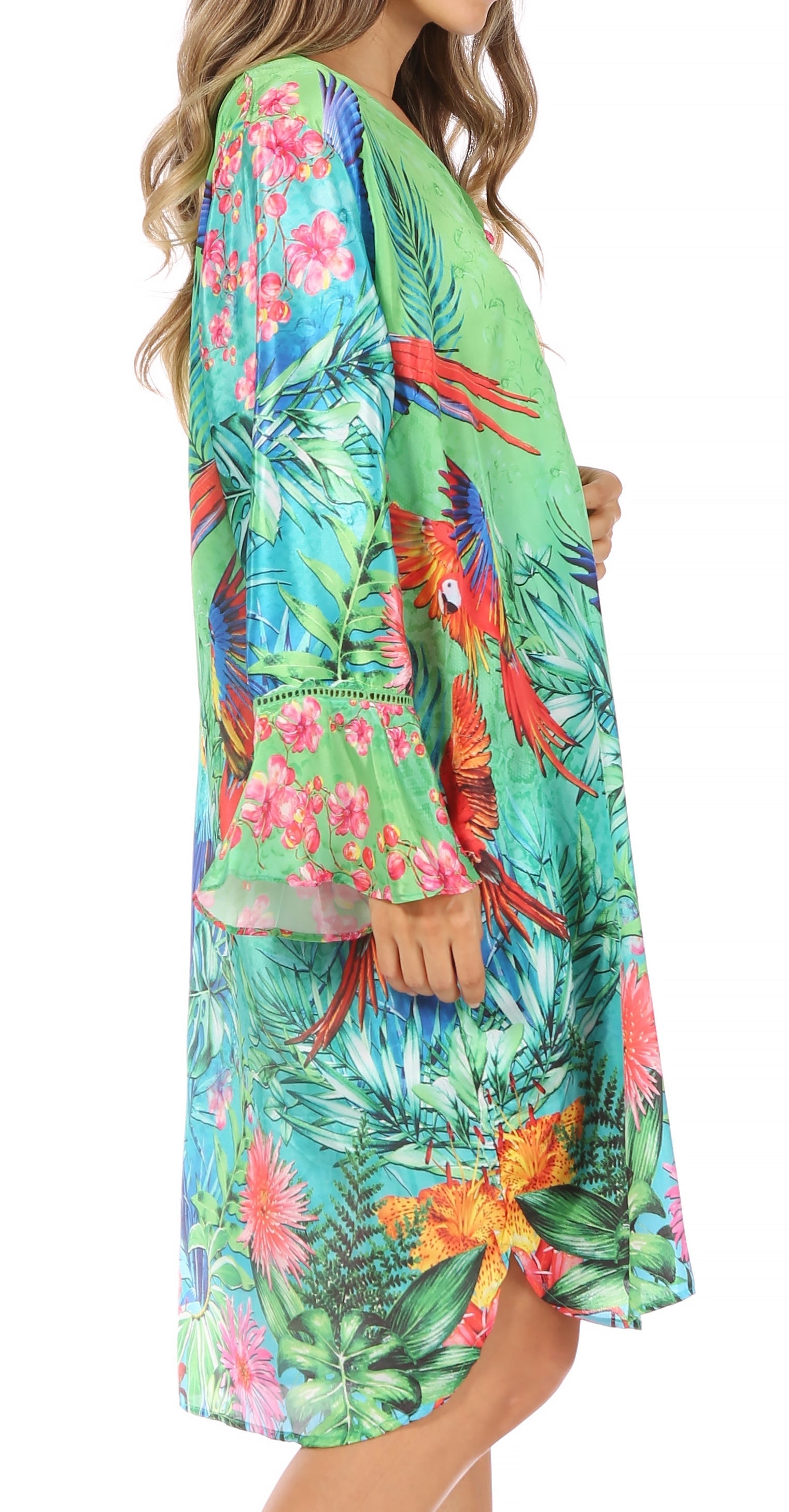 Sakkas - Ximena Floral Boho Cocktail Dress Tunic Cover-up V neck
