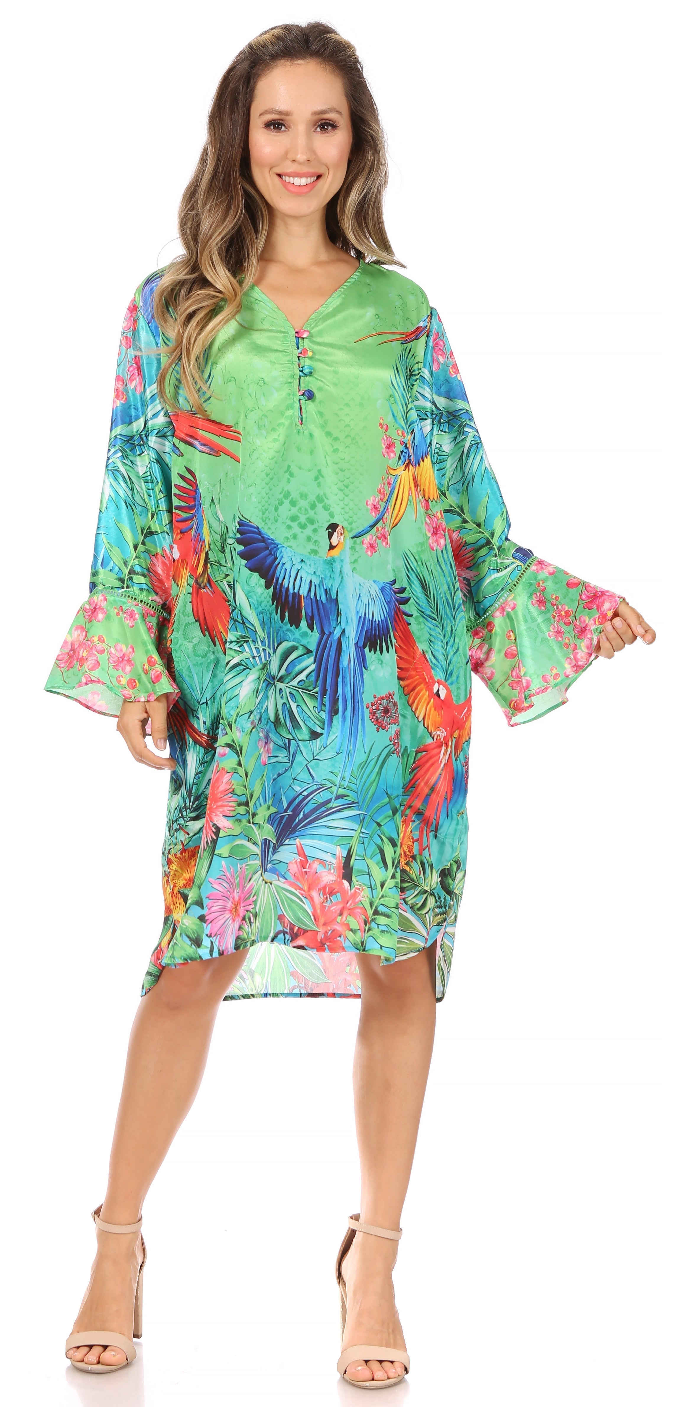 Sakkas - Ximena Floral Boho Cocktail Dress Tunic Cover-up V neck