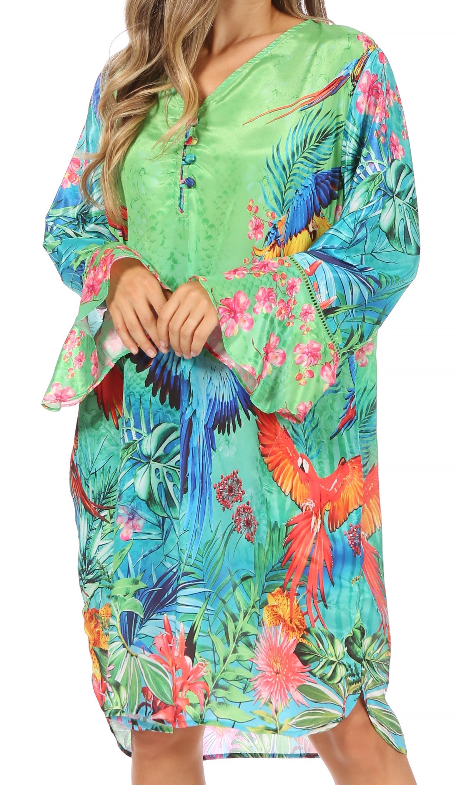 Sakkas - Ximena Floral Boho Cocktail Dress Tunic Cover-up V neck