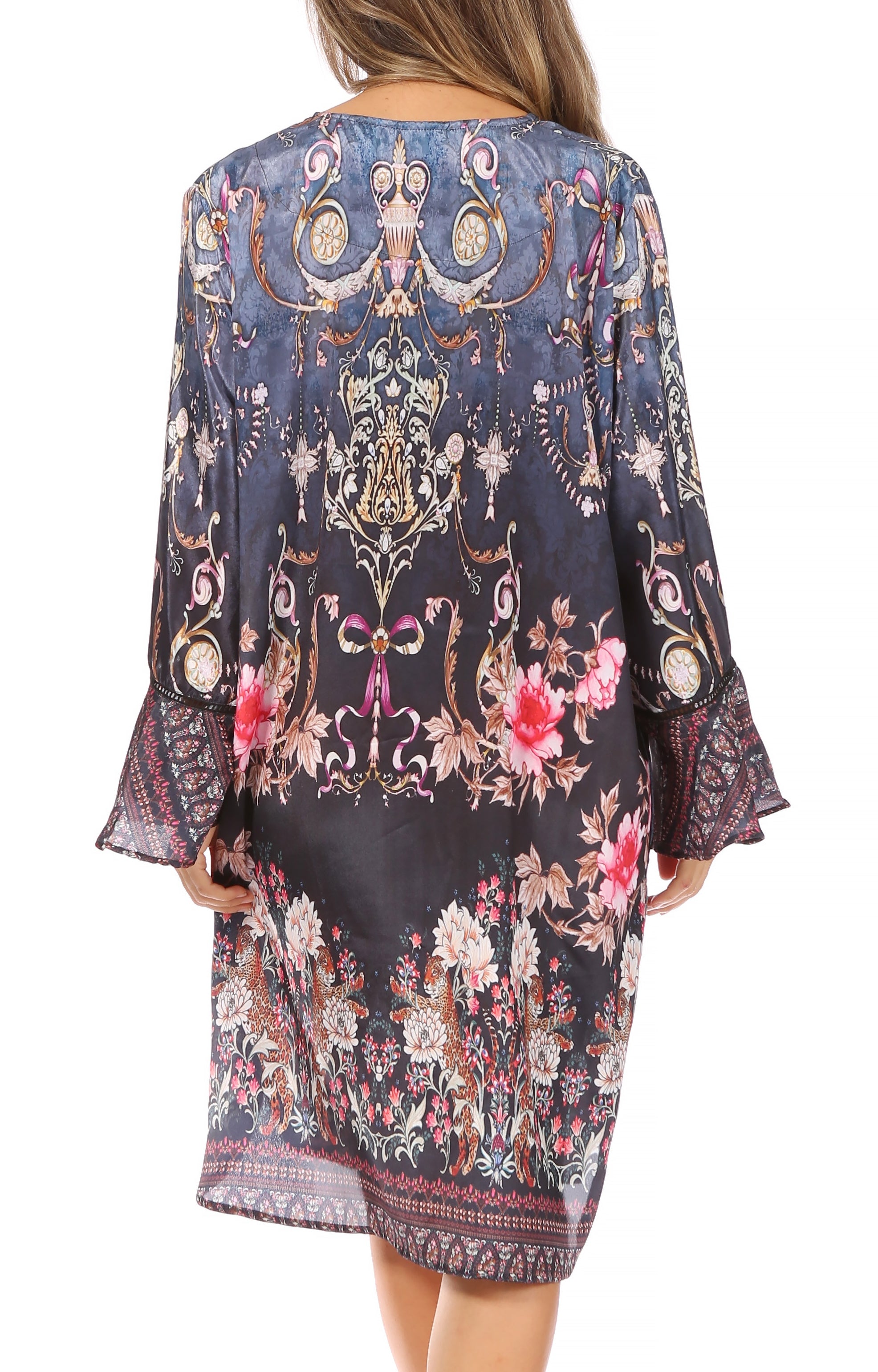 Sakkas - Ximena Floral Boho Cocktail Dress Tunic Cover-up V neck