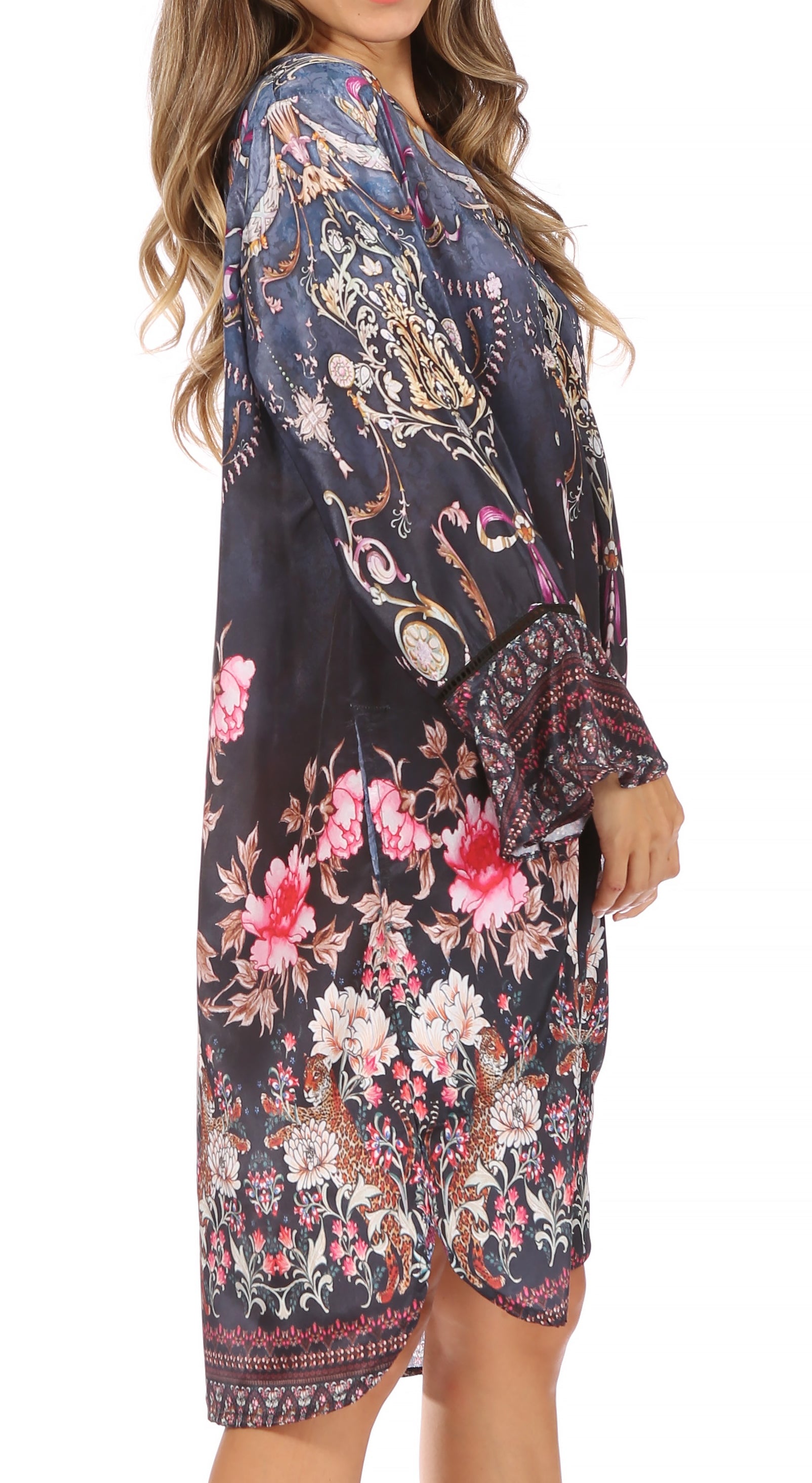 Sakkas - Ximena Floral Boho Cocktail Dress Tunic Cover-up V neck