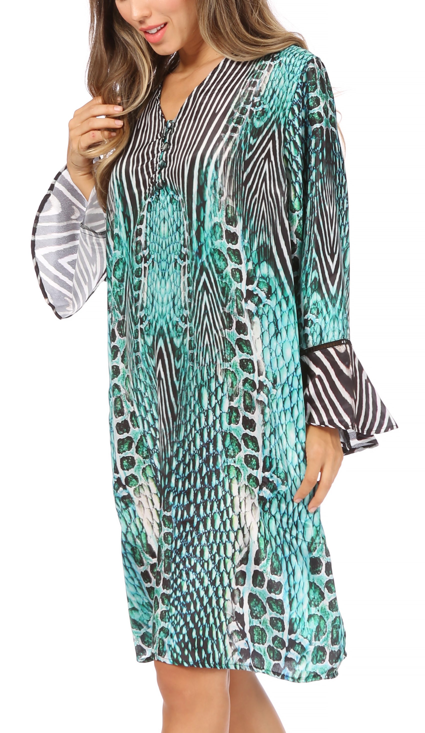 Sakkas - Ximena Floral Boho Cocktail Dress Tunic Cover-up V neck