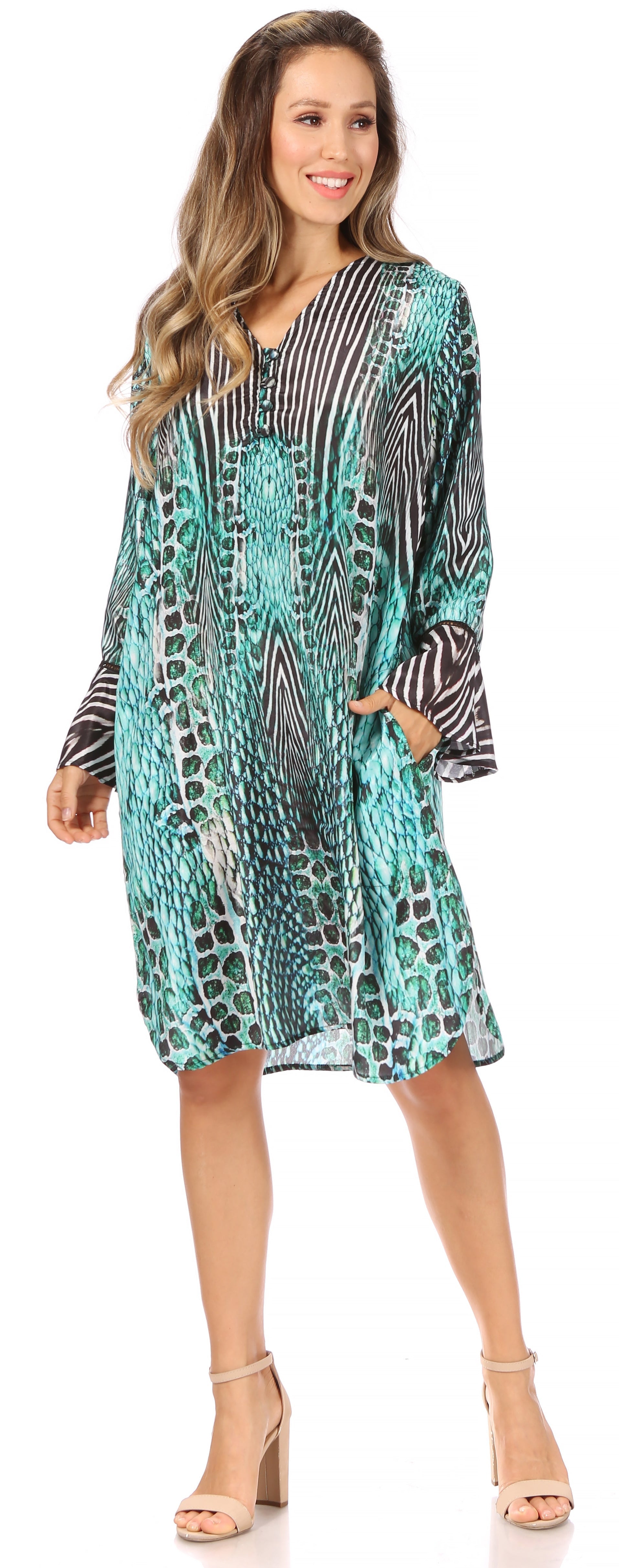 Sakkas - Ximena Floral Boho Cocktail Dress Tunic Cover-up V neck