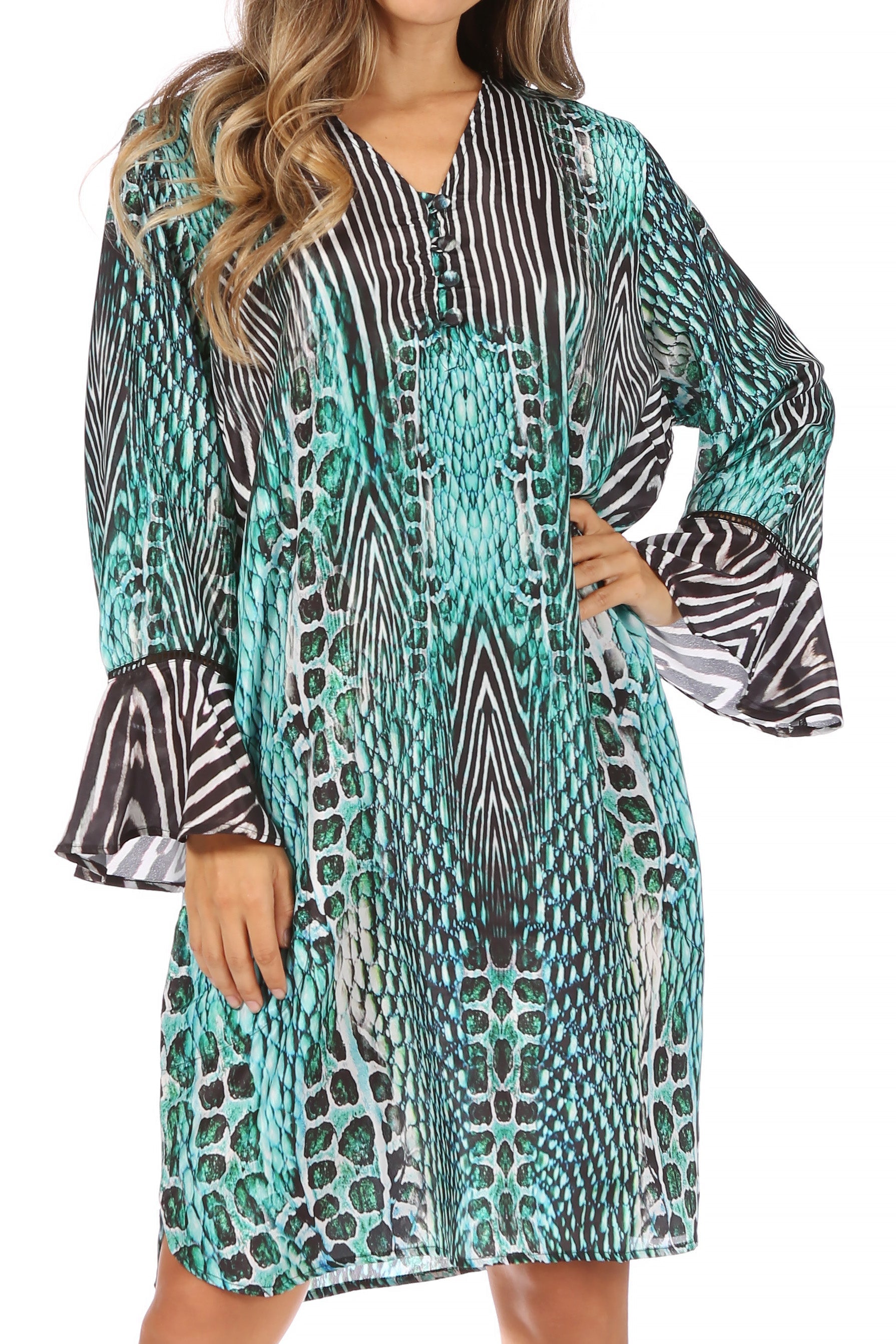 Sakkas - Ximena Floral Boho Cocktail Dress Tunic Cover-up V neck